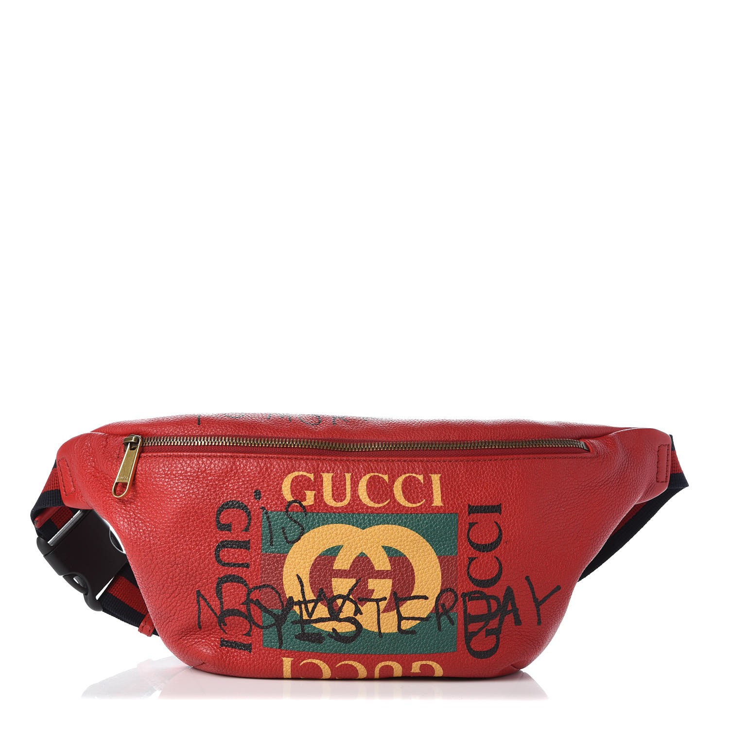 GUCCI GUCCI Grained Calfskin Coco Capitan Logo Belt Bag Hibiscus Red 308235