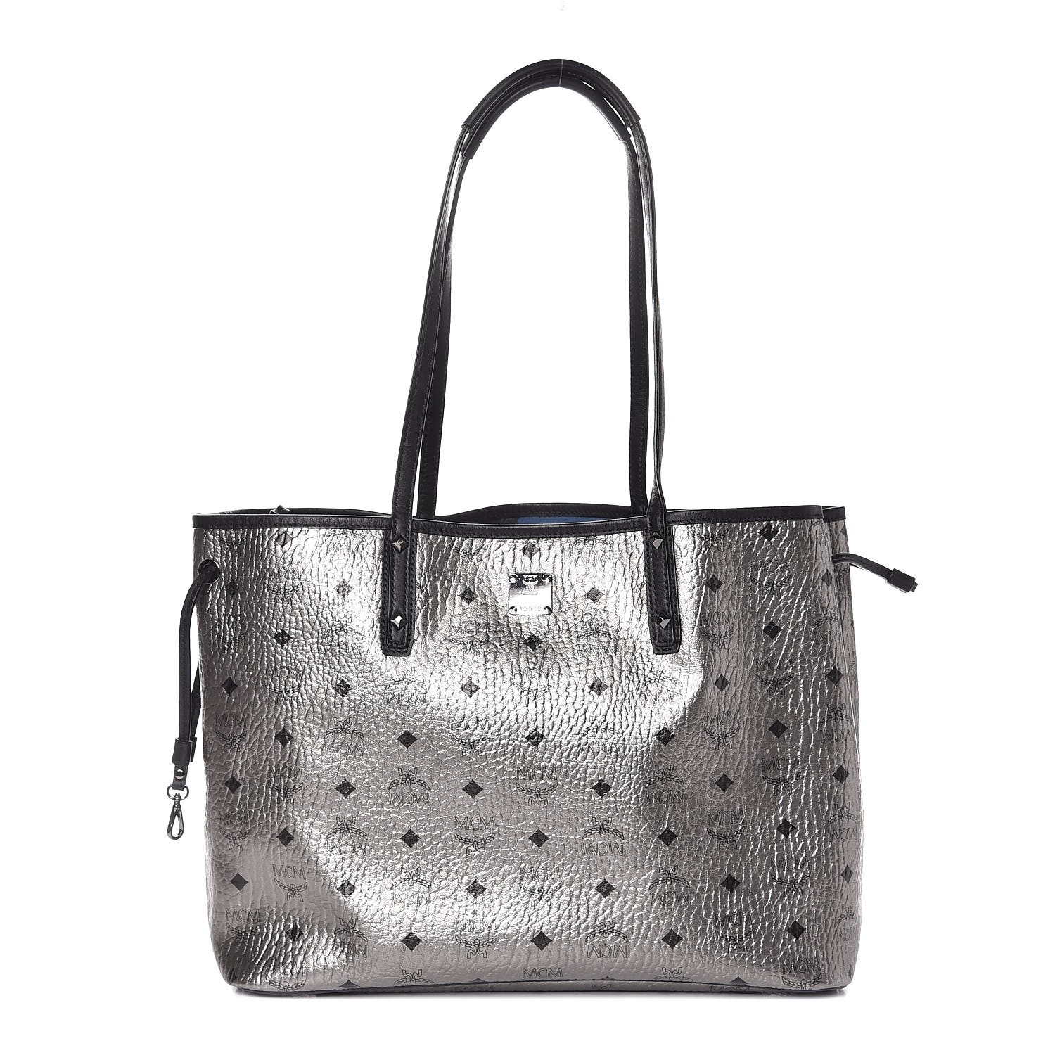 MCM Metallic Visetos Medium Shopper Tote Silver 317307