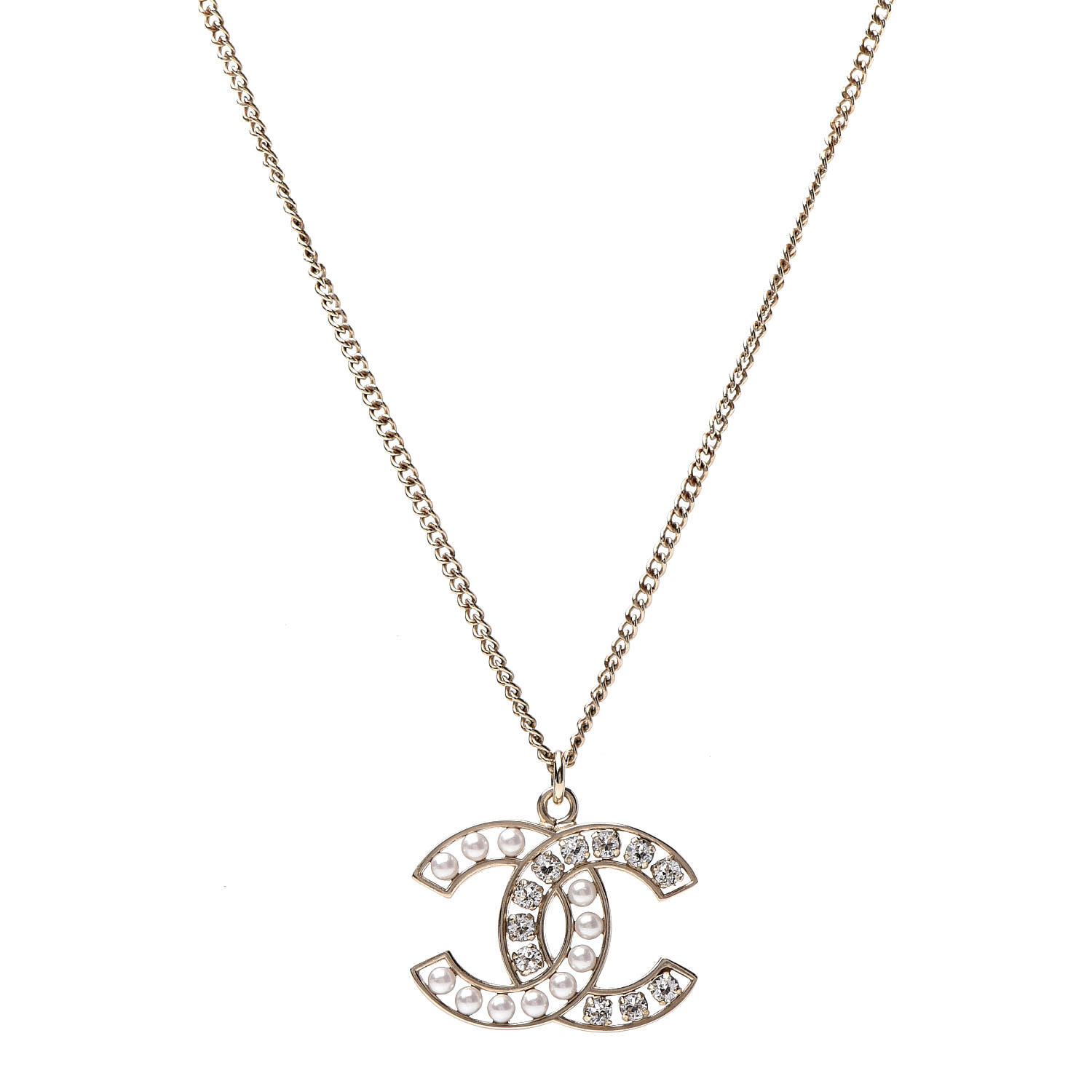 CHANEL Crystal Pearl CC Pendant Necklace Gold 418352