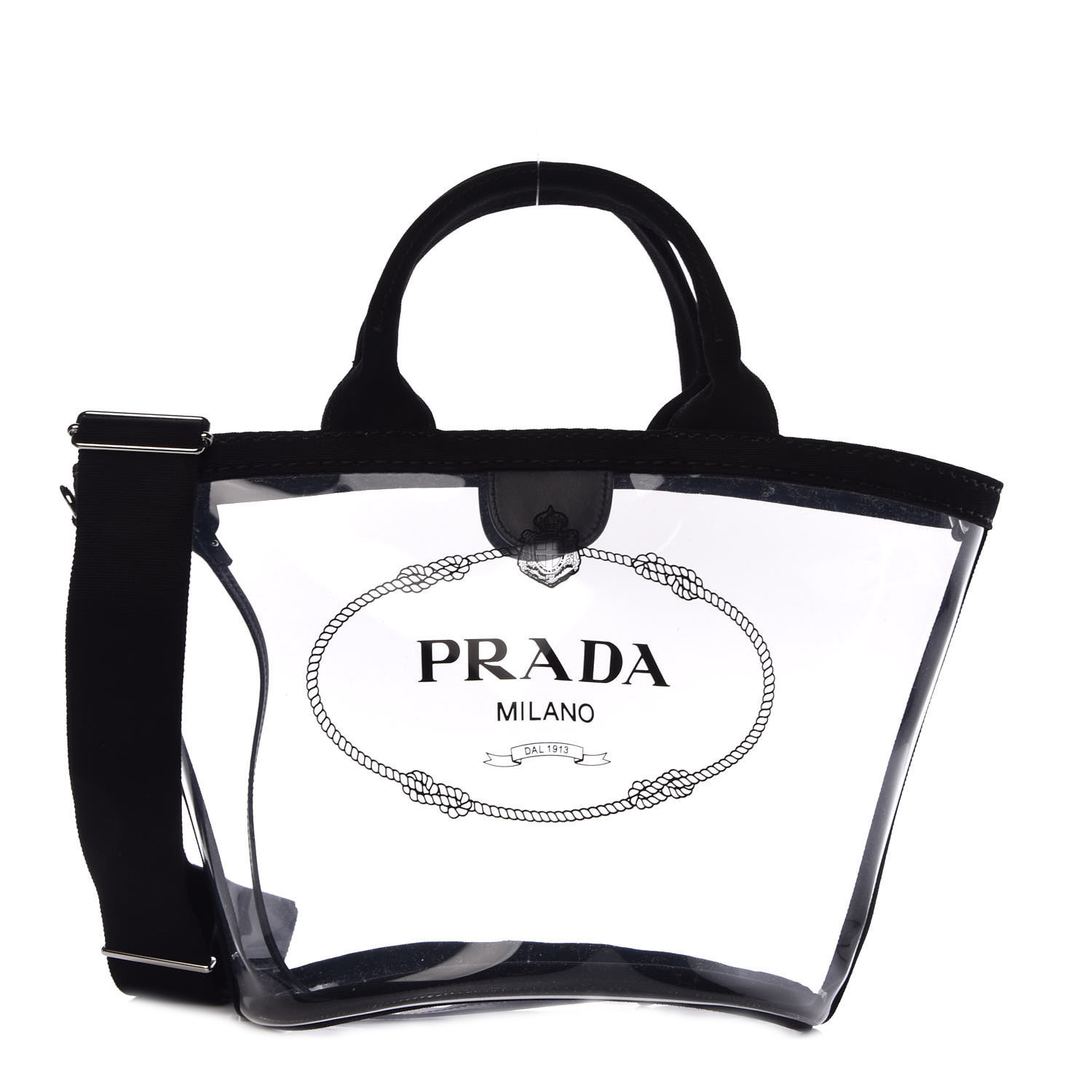 PRADA Plexiglass Canapa Small Shopper Tote Black 357197 | FASHIONPHILE