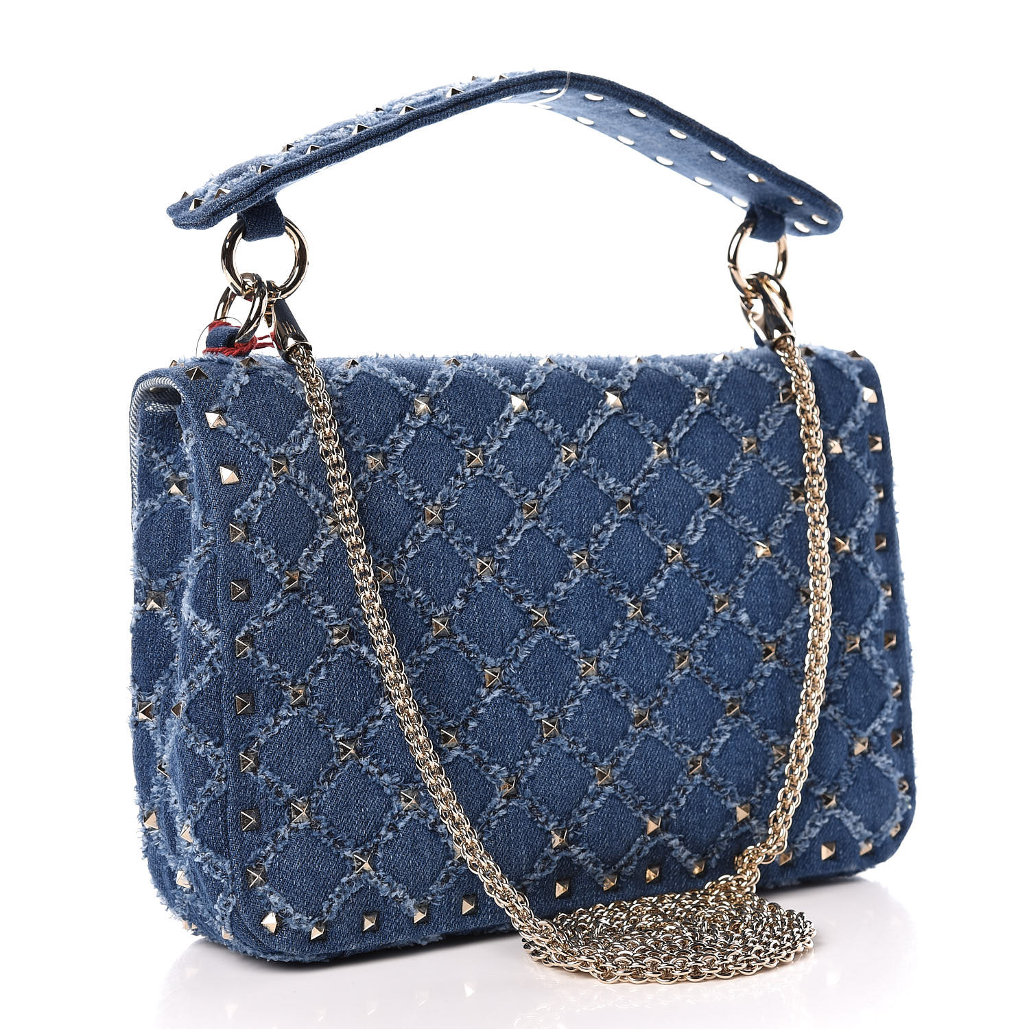 VALENTINO Denim Medium Rockstud Spike Shoulder Bag Blue 419391