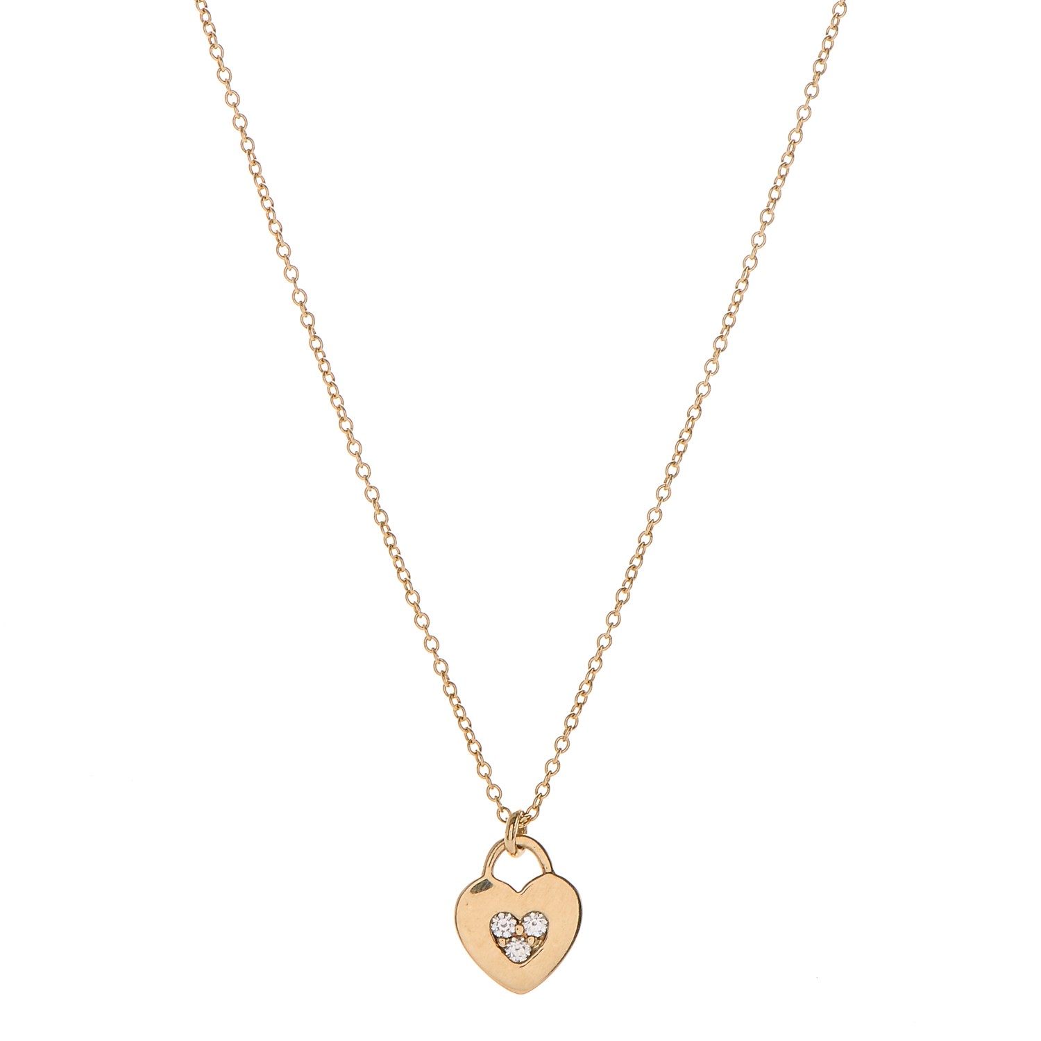 TIFFANY 18K Yellow Gold Diamond Mini Heart Lock Pendant Necklace 191162