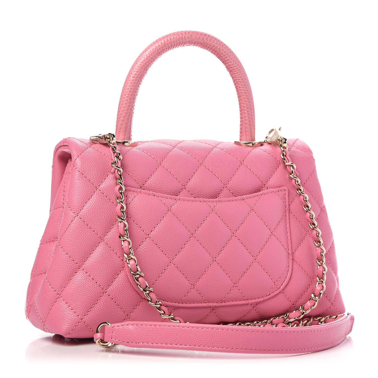 CHANEL Caviar Lizard Embossed Quilted Mini Coco Handle Flap Pink 706914 ...