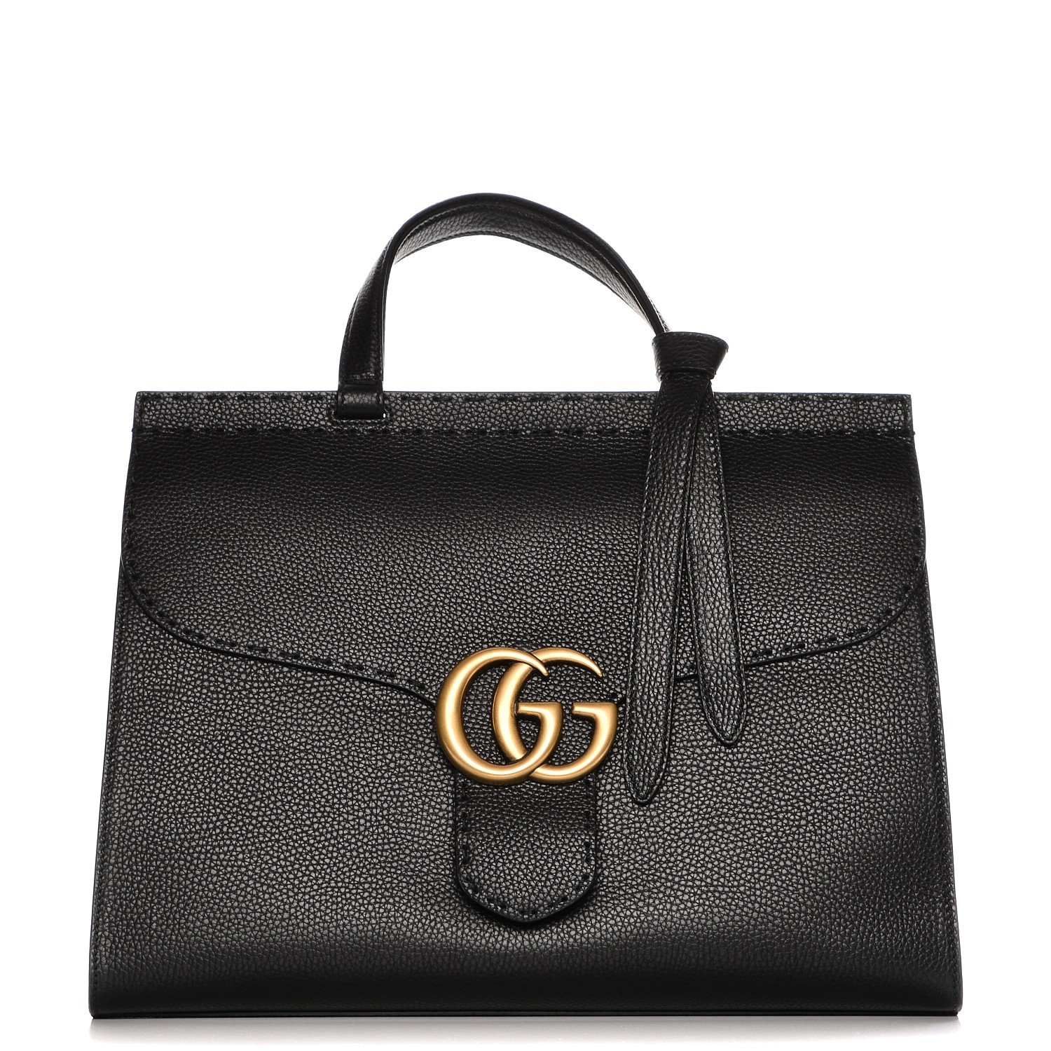 GUCCI Calfskin Medium GG Marmont Top Handle Bag Black 204392