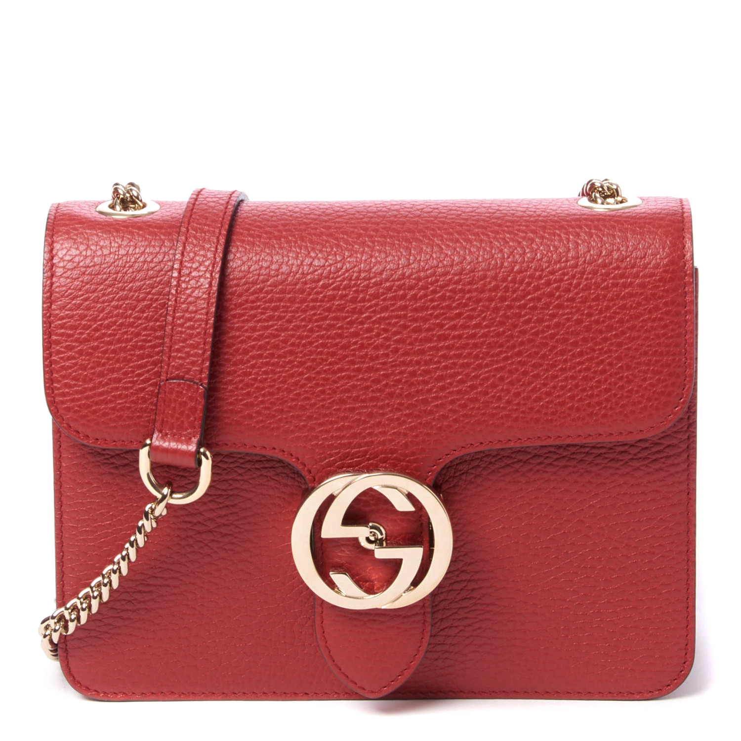 GUCCI Dollar Calfskin Small Interlocking G Shoulder Bag Red 605065 ...
