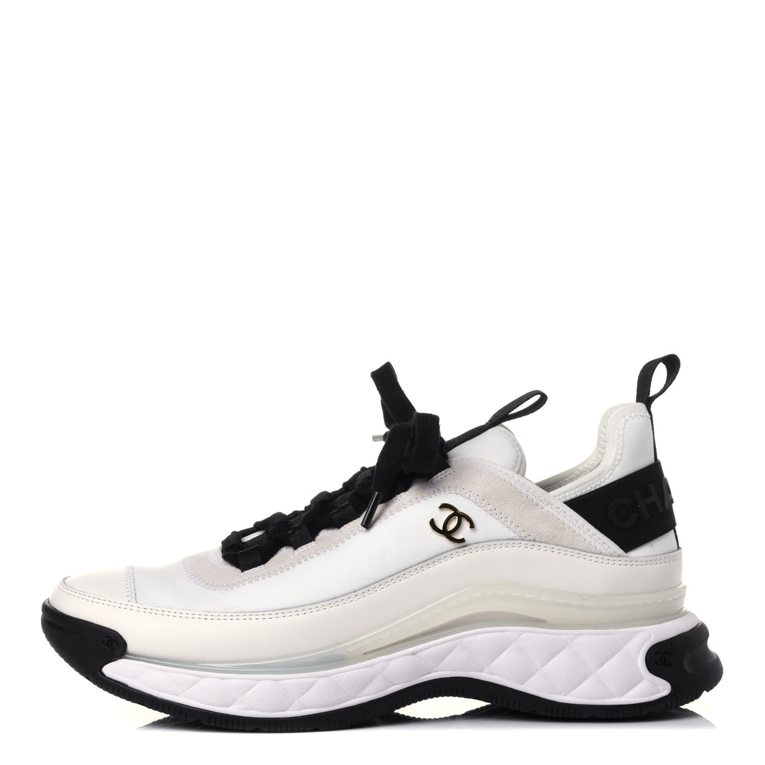 chanel cc velvet calfskin mixed fibers black gold chunky sneaker
