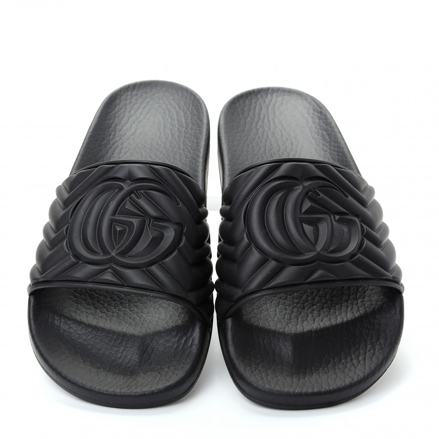 GUCCI Rubber Matelasse Womens Slide Sandals 37 Black 716877 | FASHIONPHILE