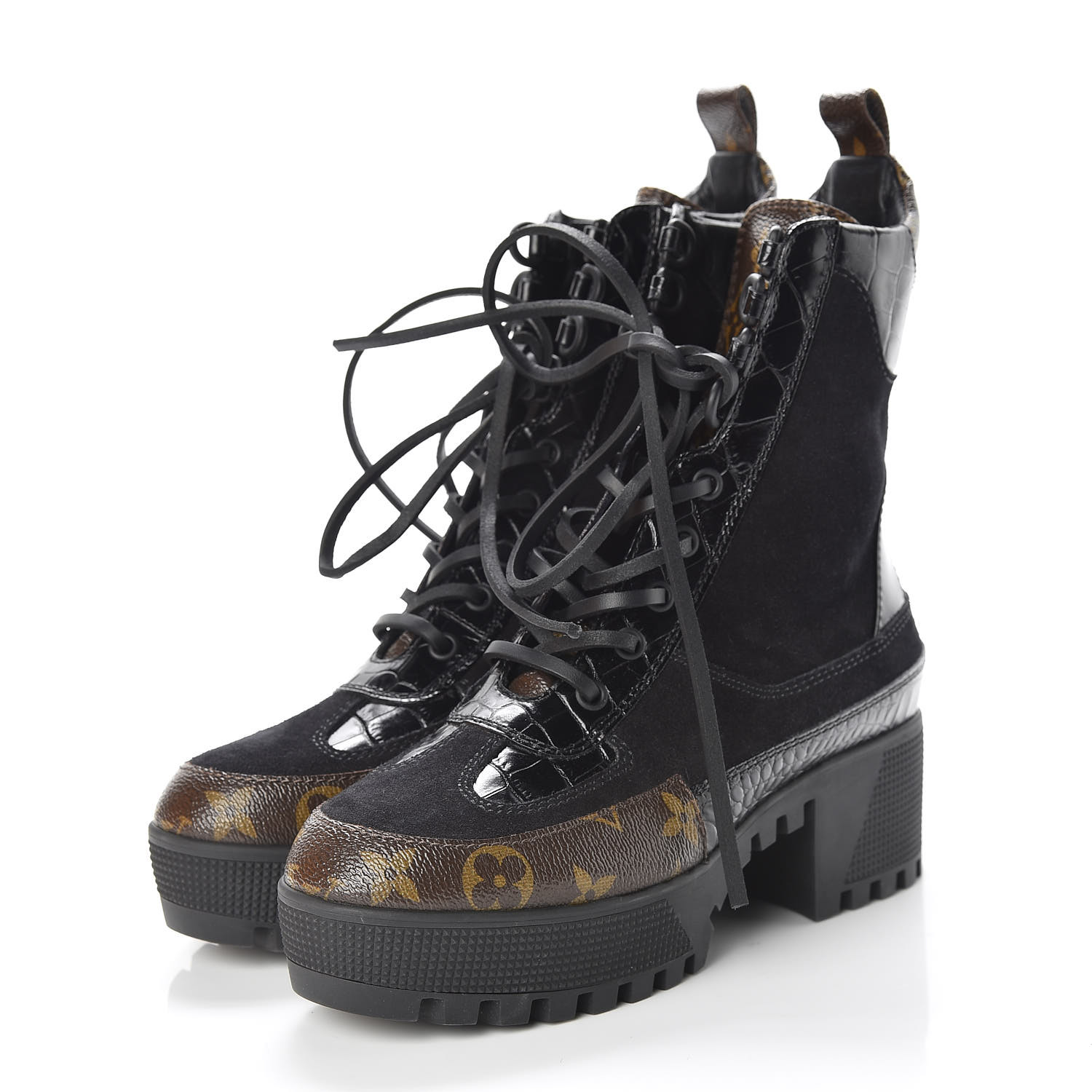LOUIS VUITTON Monogram Suede Calfskin Laureate Platform Desert Boots 35.5 Black 450291