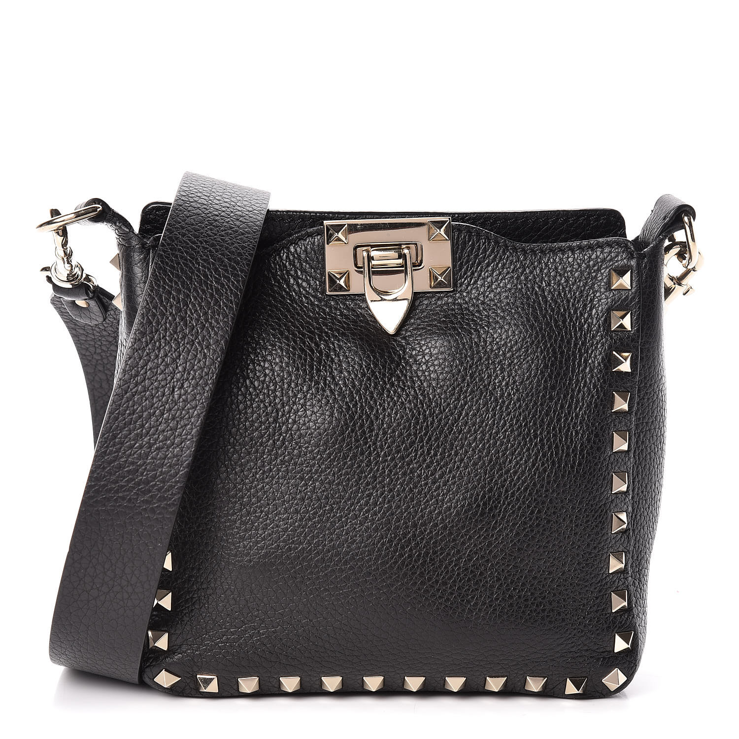 VALENTINO Pebbled Calfskin Mini Rockstud Flip-Lock Messenger Bag Black ...