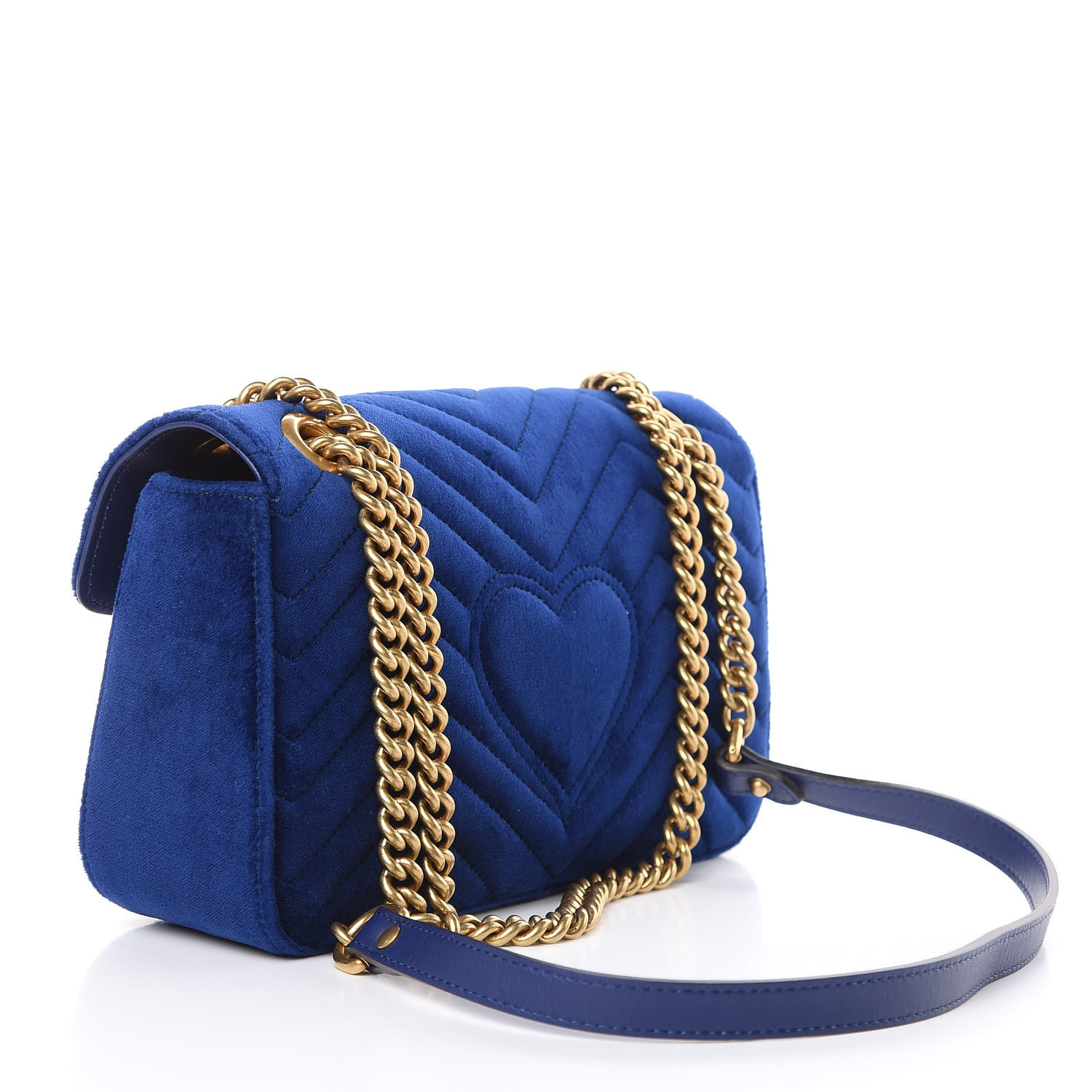 GUCCI Velvet Matelasse Small GG Marmont Shoulder Bag Cobalt Blue 449558