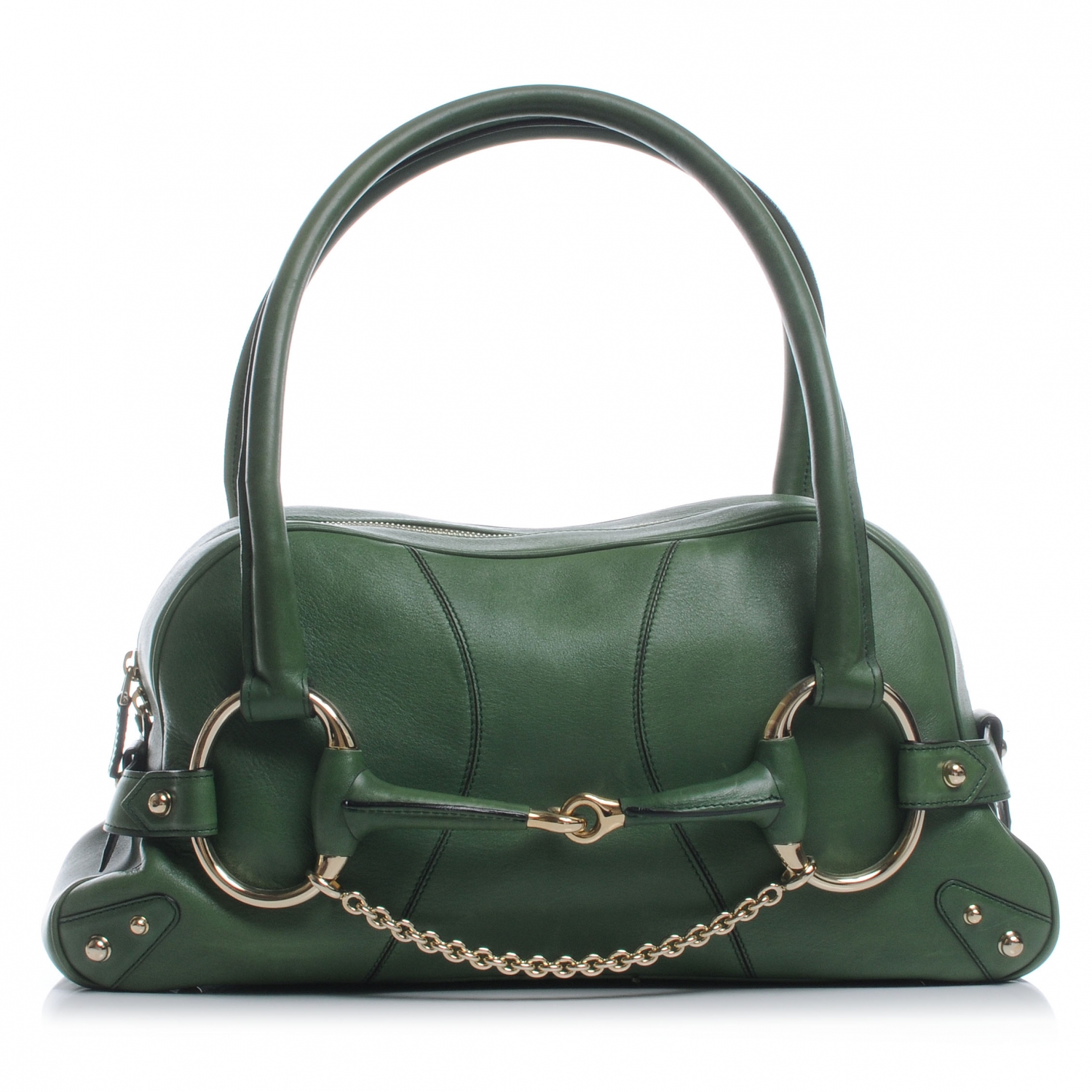GUCCI Leather Large Horsebit Chain Bag Green 47877