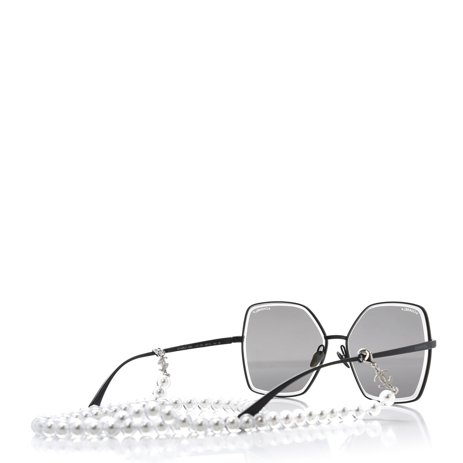 CHANEL Metal Butterfly Removable Pearl Chain Sunglasses 4262 Black ...
