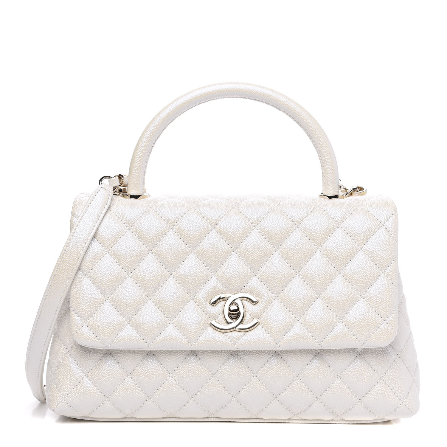 Chanel Iridescent Caviar Quilted Small Coco Handle Flap White Fashionphile Chanel Iridescent Caviar Quilted Small Coco Handle Flap White Fashionphile