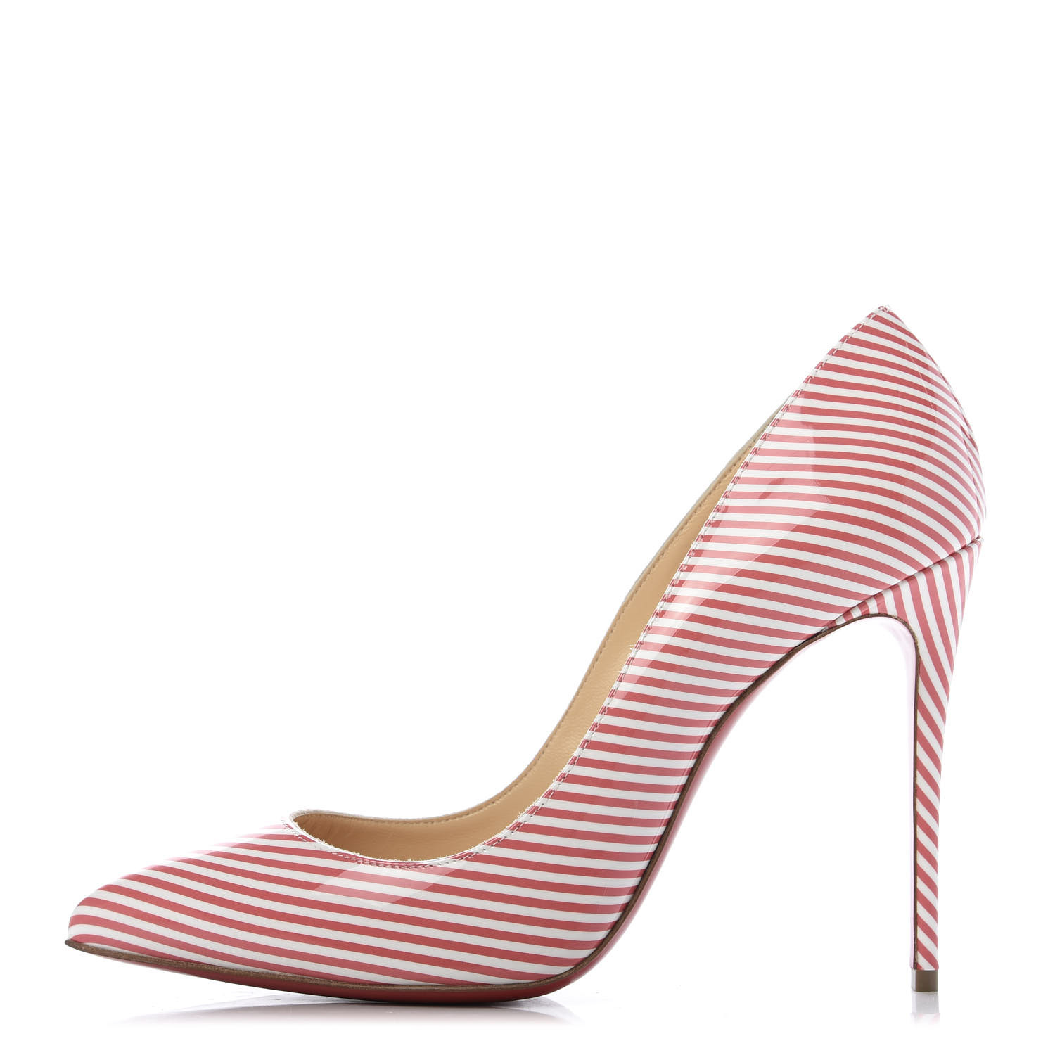 lotteri Fighter Vibrere CHRISTIAN LOUBOUTIN Patent Pigalle Follies Stripes 100 Pumps 38.5 Smoothie  White 667762 | FASHIONPHILE