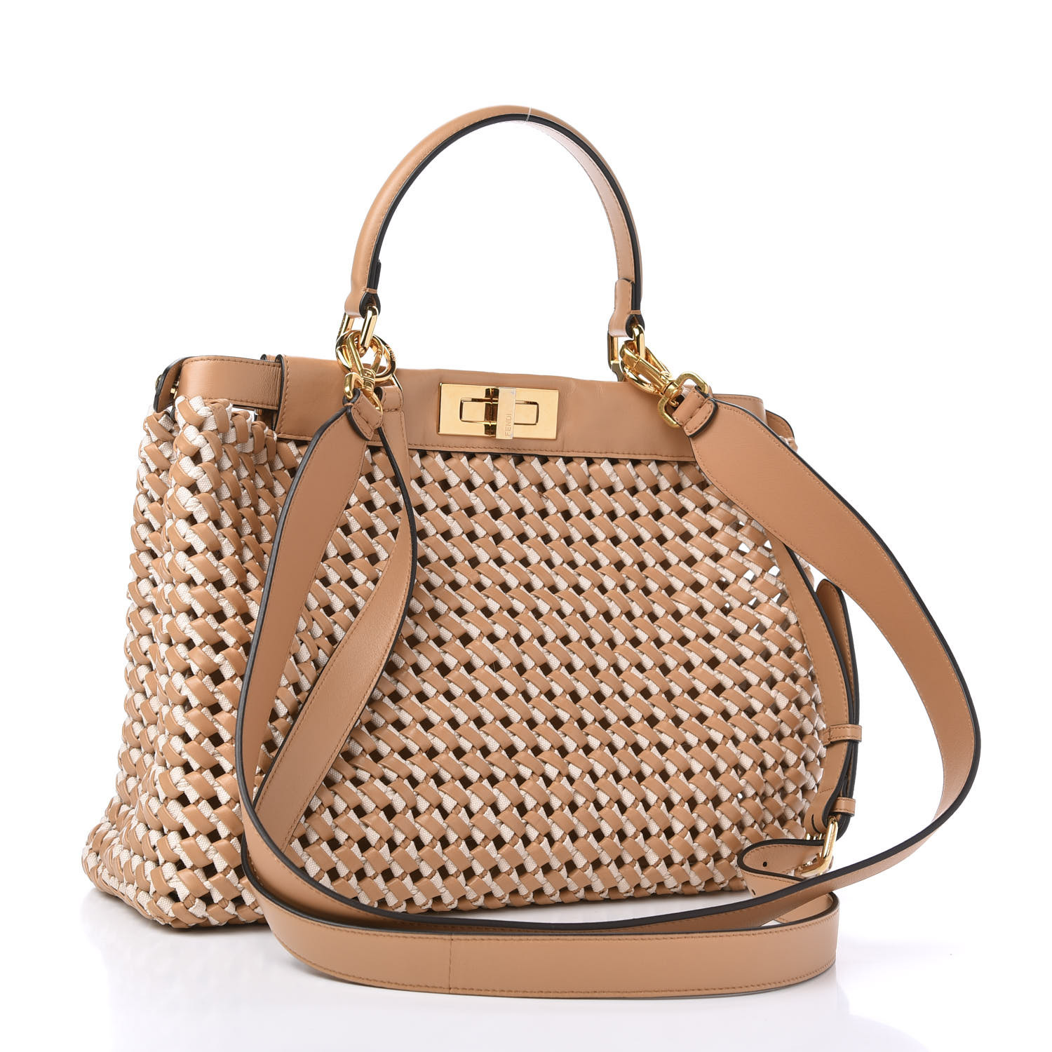 FENDI Nappa Woven Medium Peekaboo Iconic Satchel Beige 752845 ...