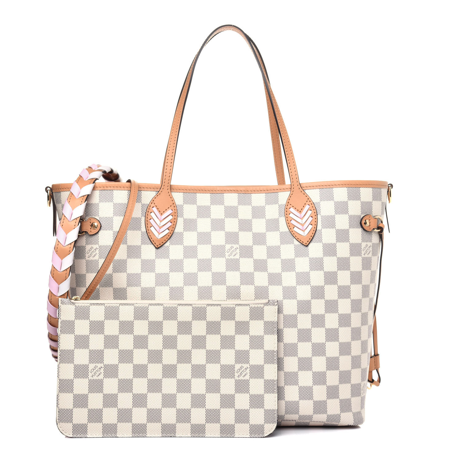 LOUIS VUITTON Damier Azur Braided Neverfull MM Pink 773622