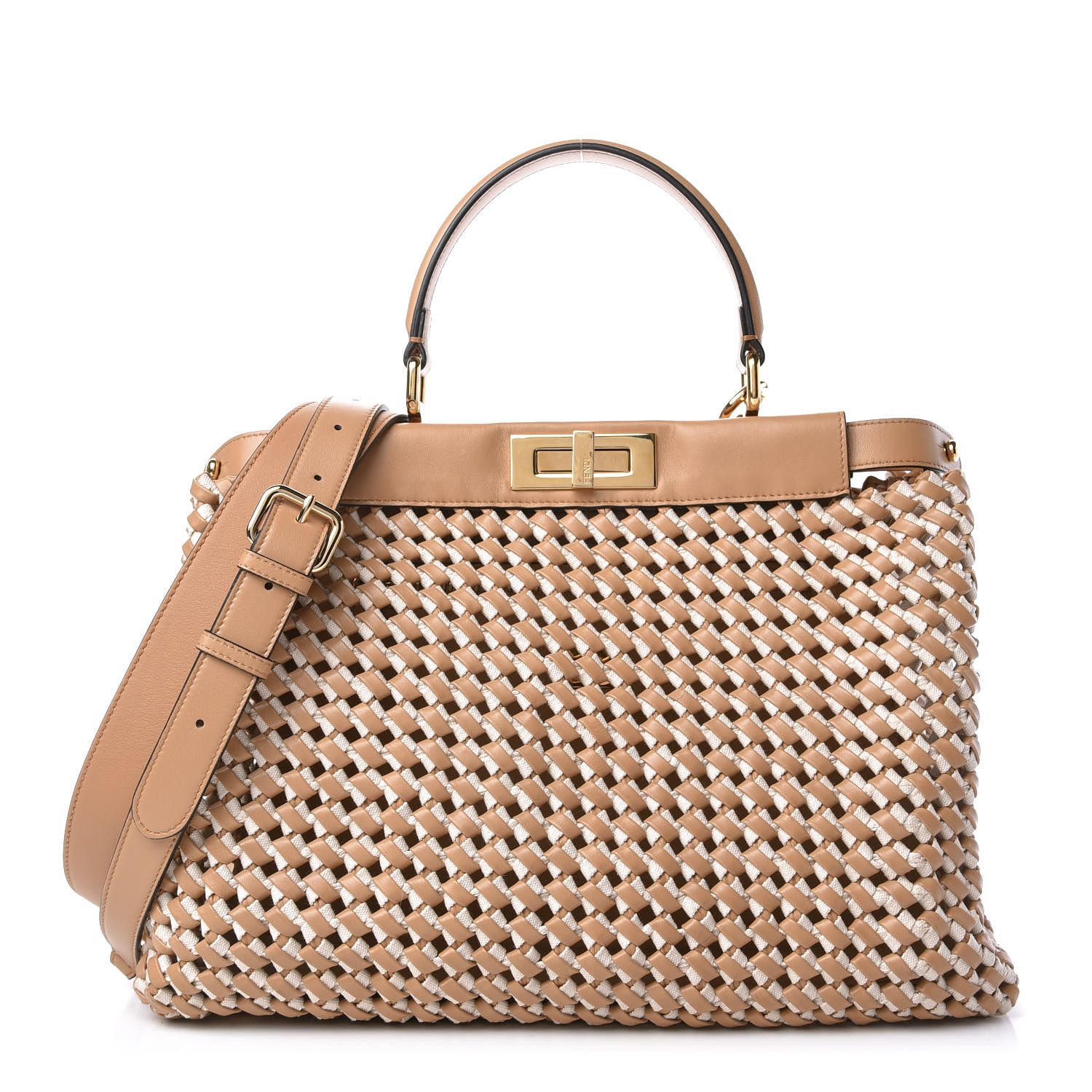 FENDI Nappa Woven Medium Peekaboo Iconic Satchel Beige 752845 ...