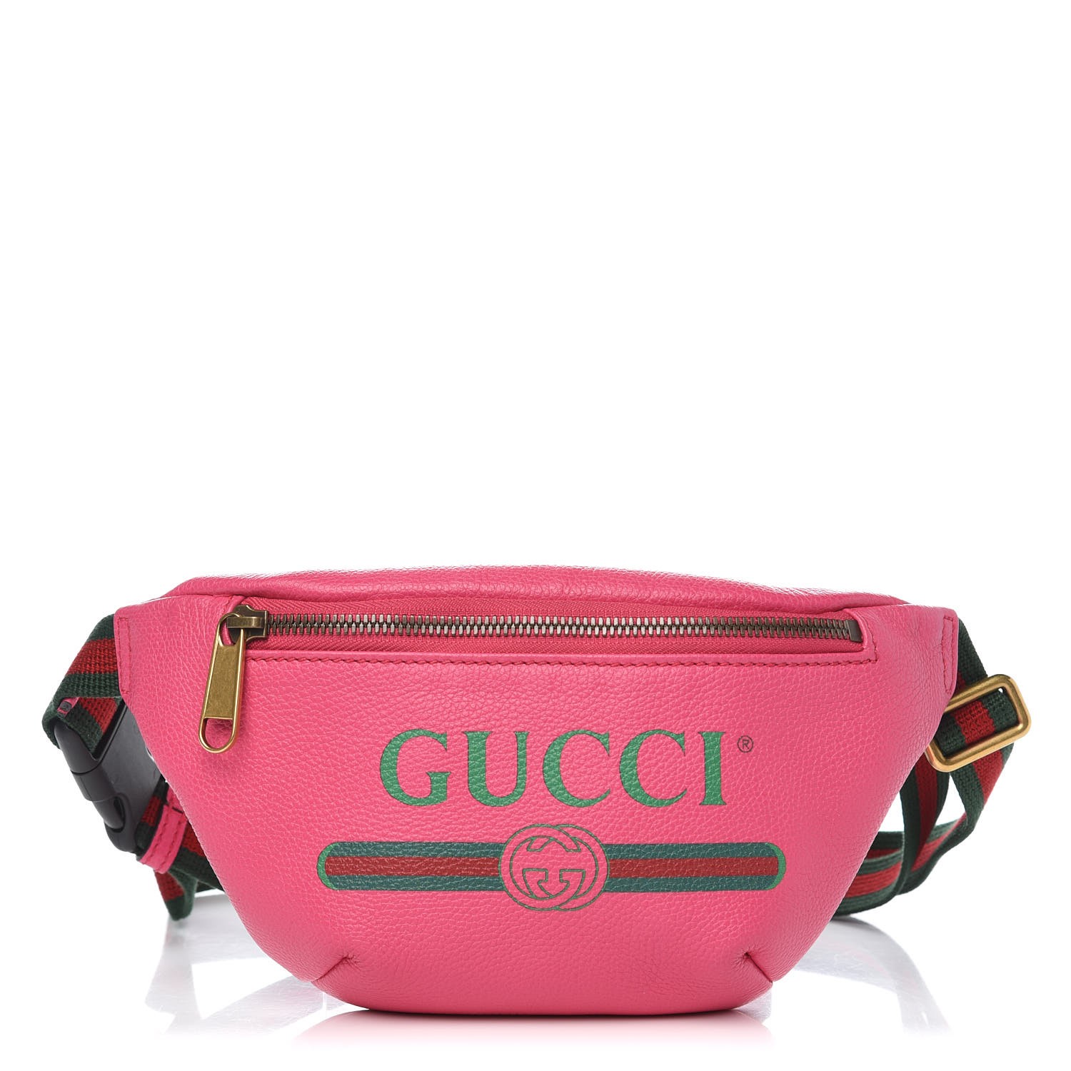 GUCCI Grained Calfskin Small Gucci Print Belt Bag Pink 336070