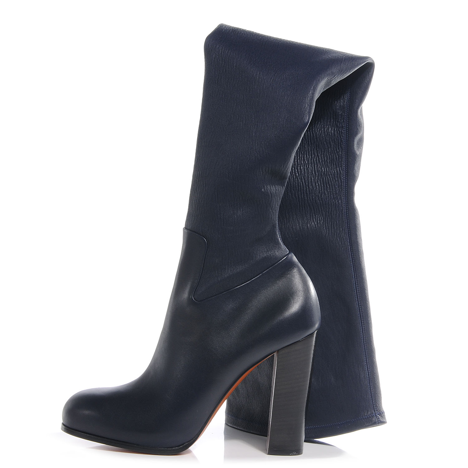 CELINE Calfskin Over The Knee 70 Boots Navy Blue 41 58859 | FASHIONPHILE