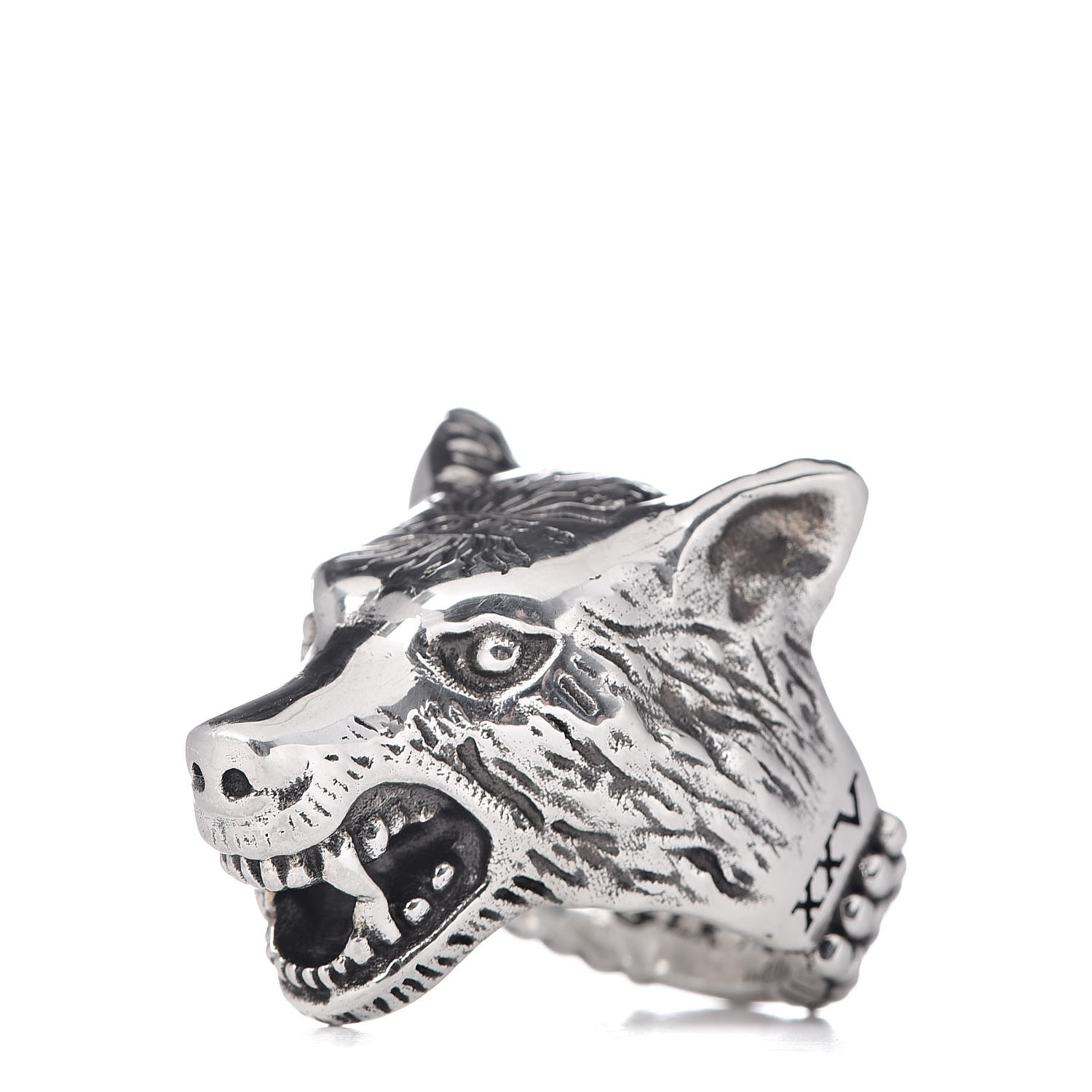 anger forest wolf head ring in silver