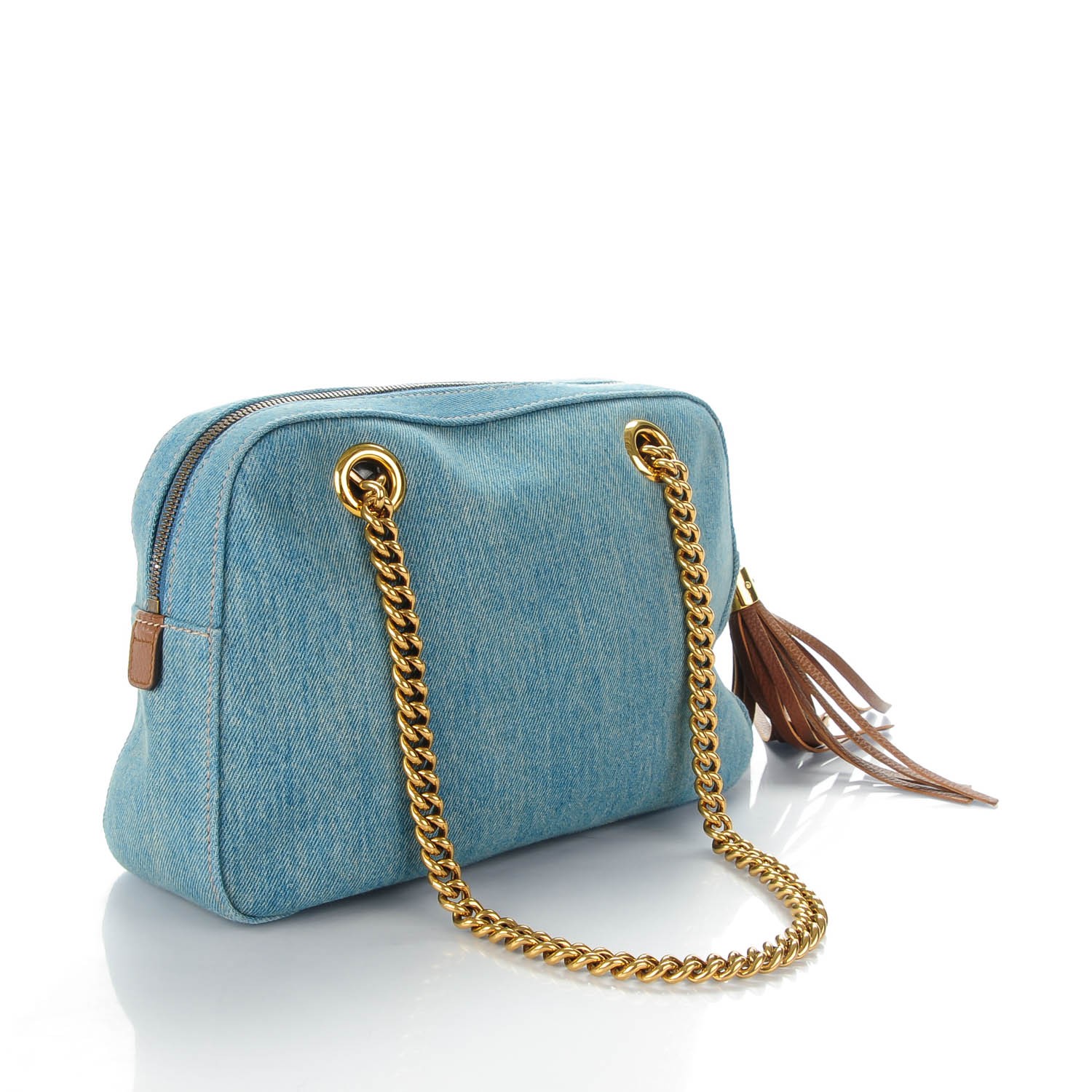 GUCCI Denim Small Soho Chain Shoulder Bag Blue 138647