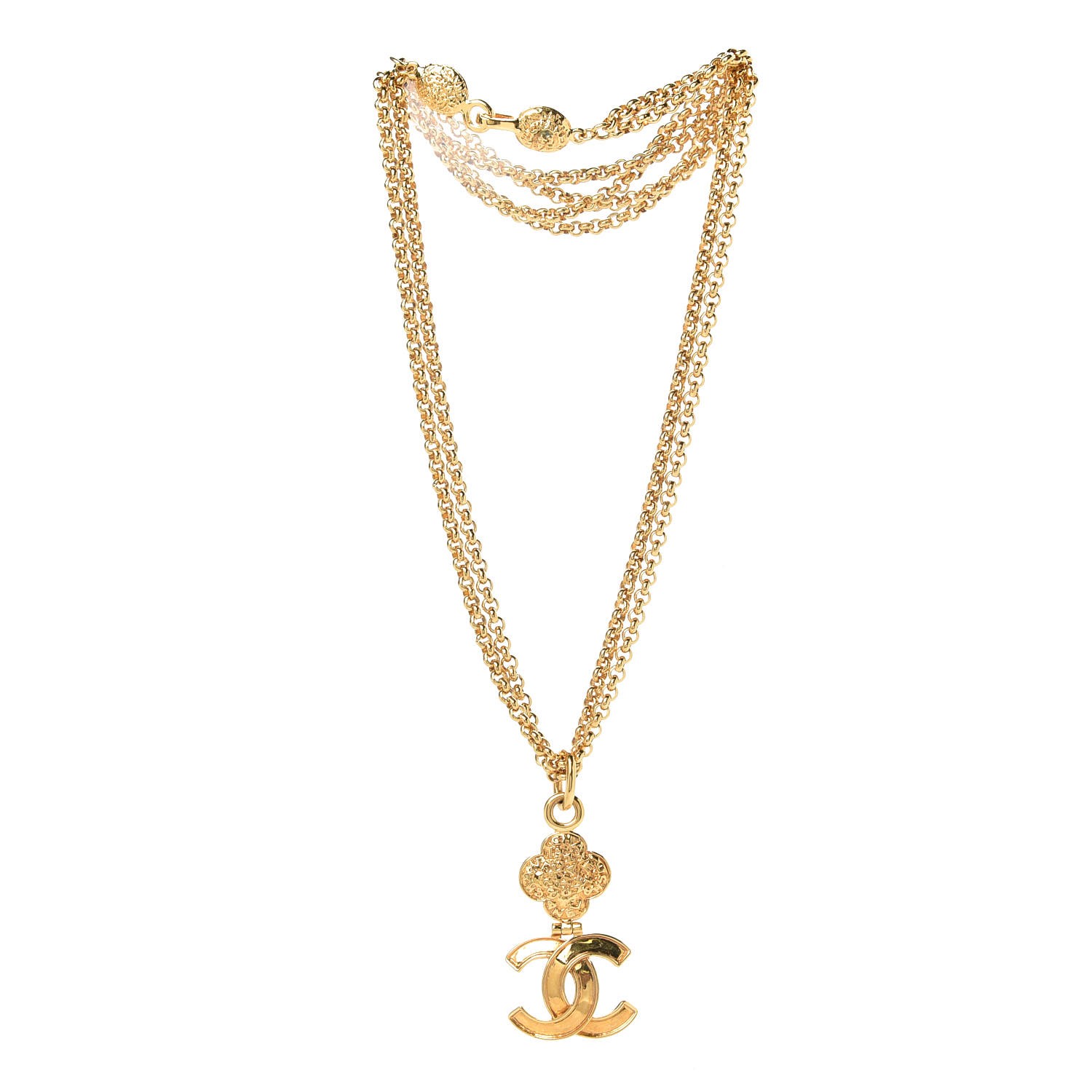 Chanel Metal Cc Double Chain Necklace Gold 314402