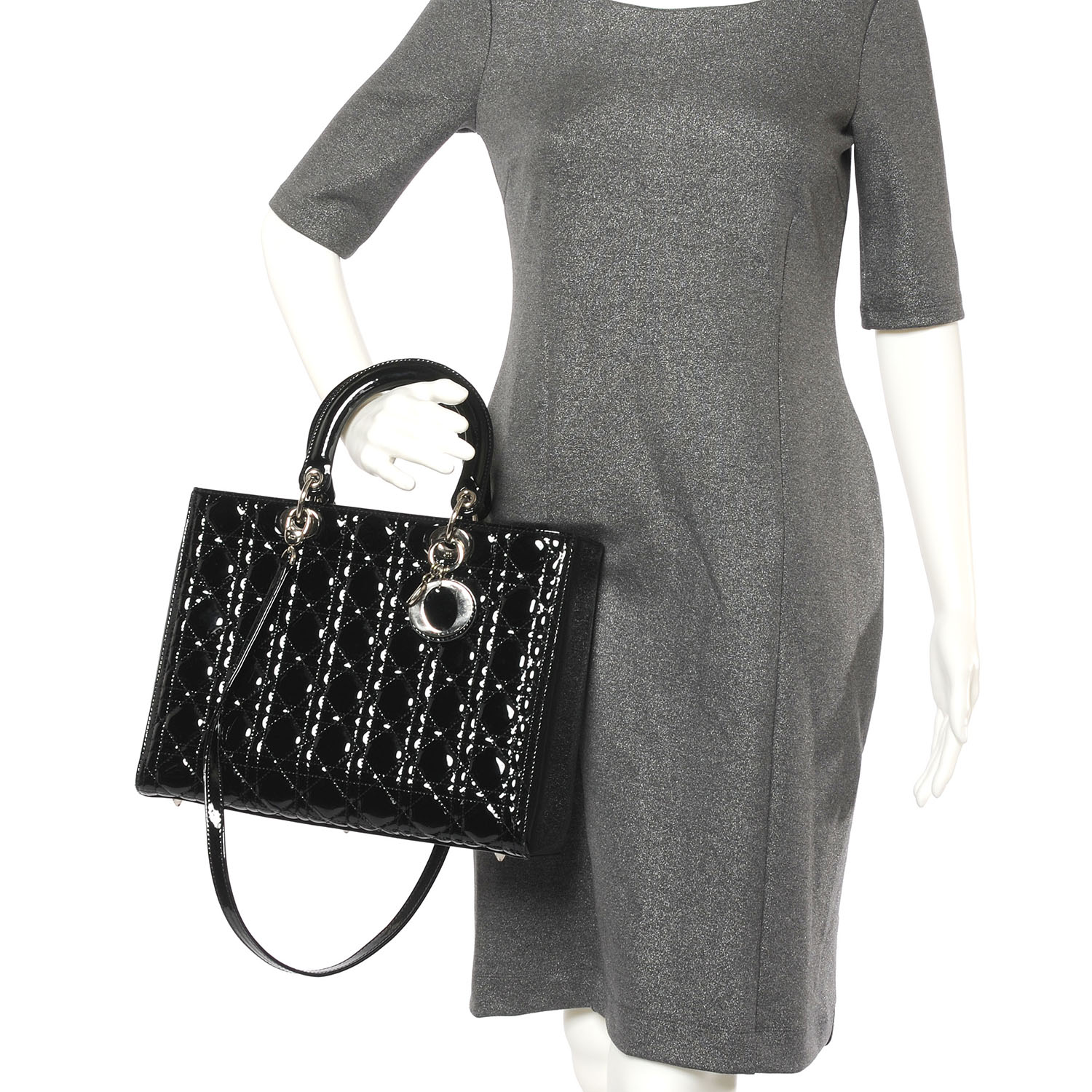 Christian Dior Patent Cannage Large Lady Dior Black Fashionphile