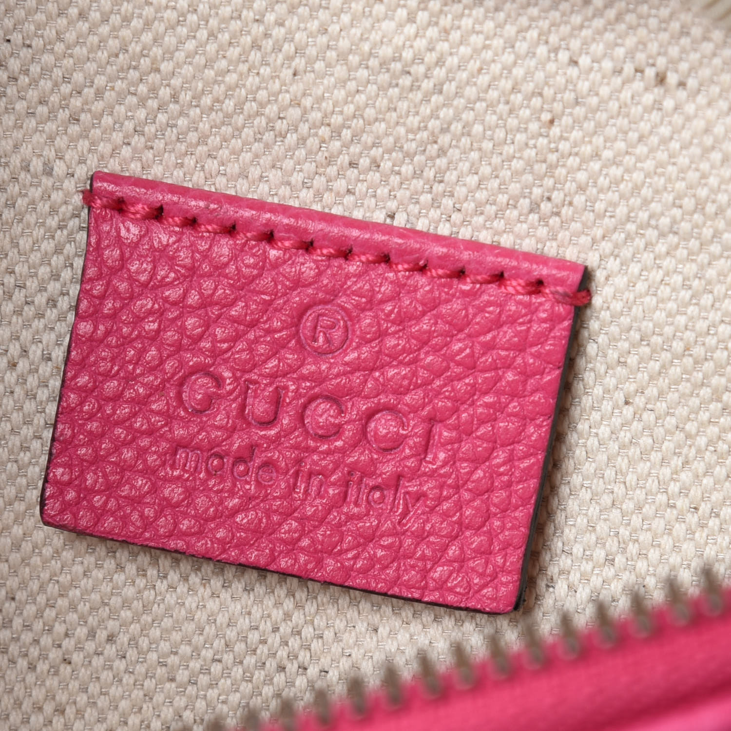 gucci print small belt bag pink GUCCI Grained Calfskin Small Gucci Print Belt Bag Pink 395252
