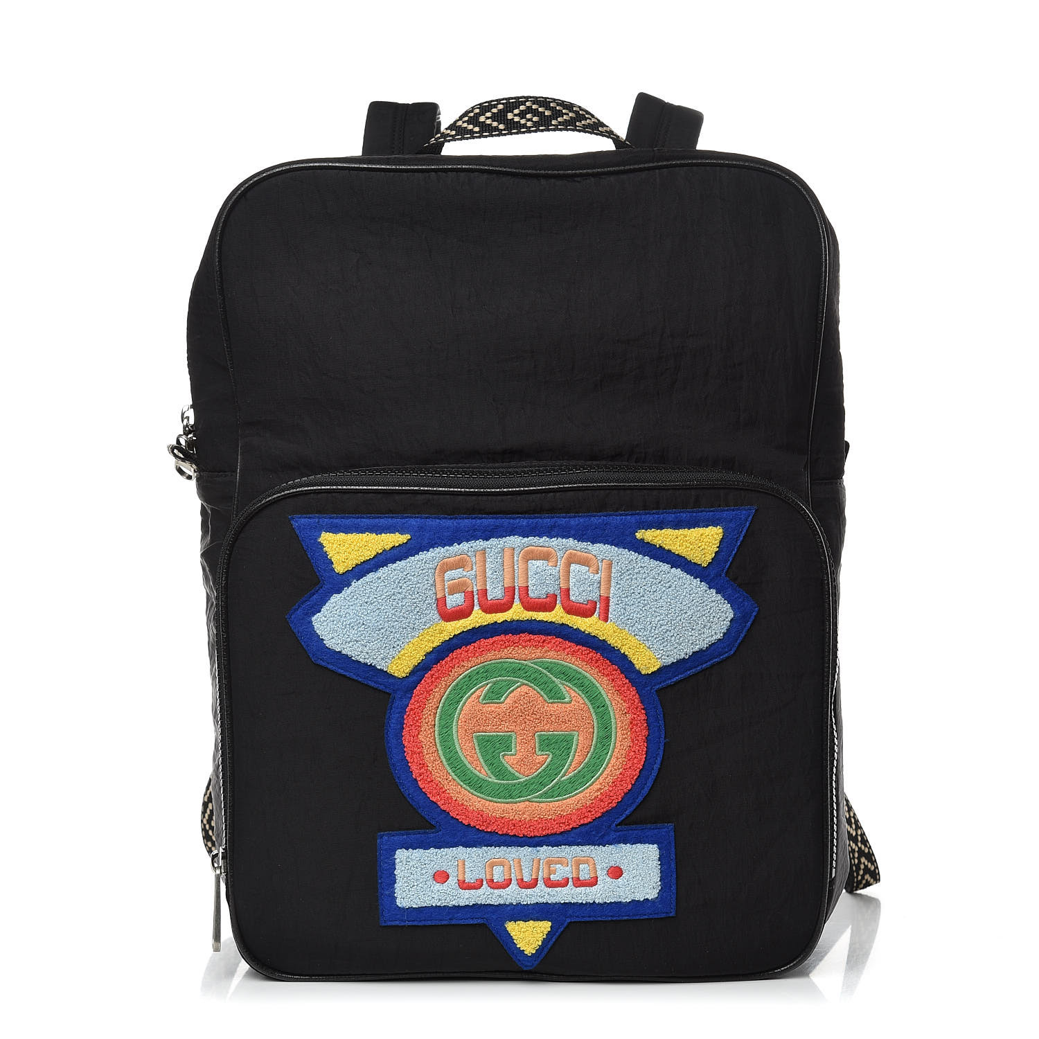 GUCCI Nylon Twill 80s Logo Patch Backpack Black 554772
