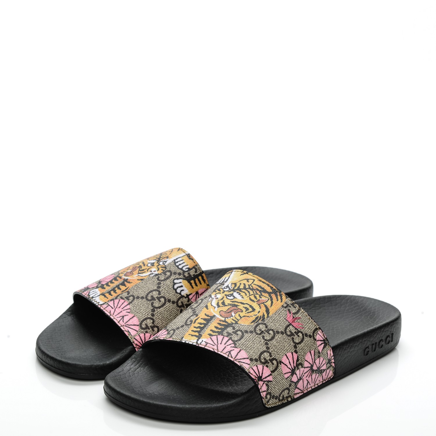 GUCCI GG Supreme Monogram Bengal Slide Sandals 37 Beige Pink 199991