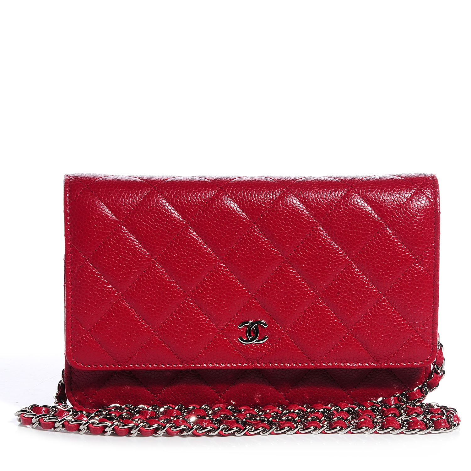 CHANEL Caviar Quilted Wallet on Chain WOC Red 67528