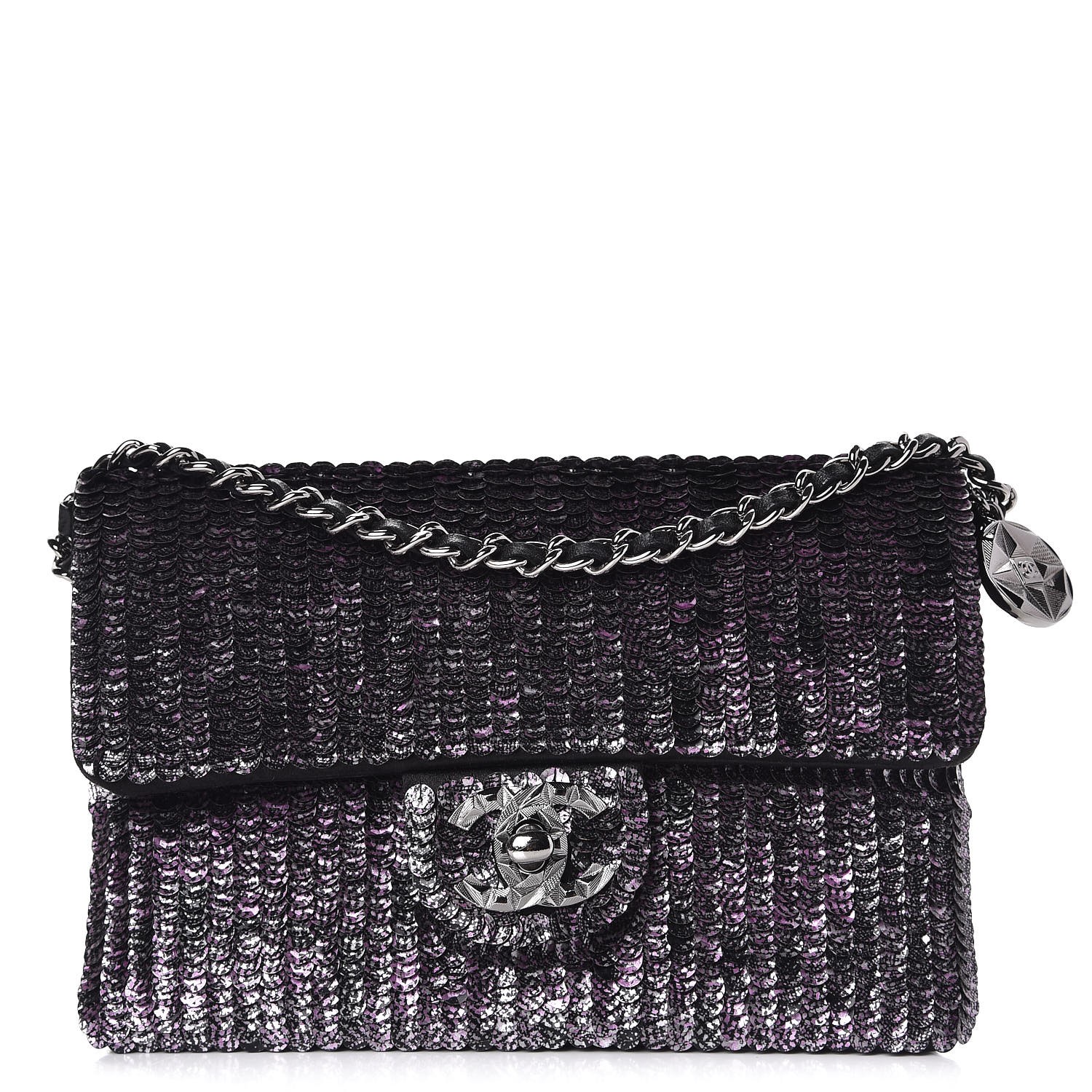 CHANEL Sequin Tweed Mini Mineral Nights Flap Crossbody Bag Purple Black ...