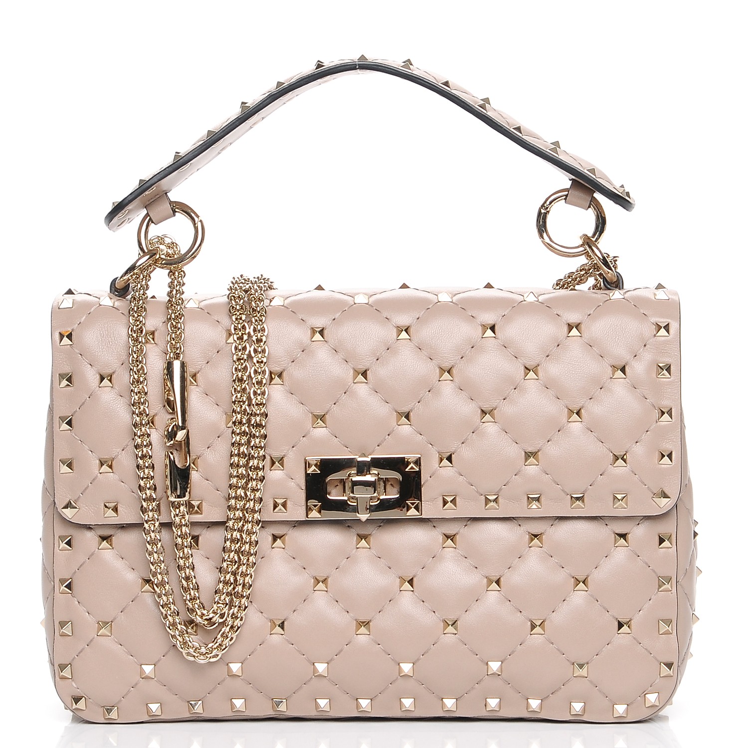 VALENTINO Lambskin Medium Rockstud Spike Shoulder Bag Poudre 222991