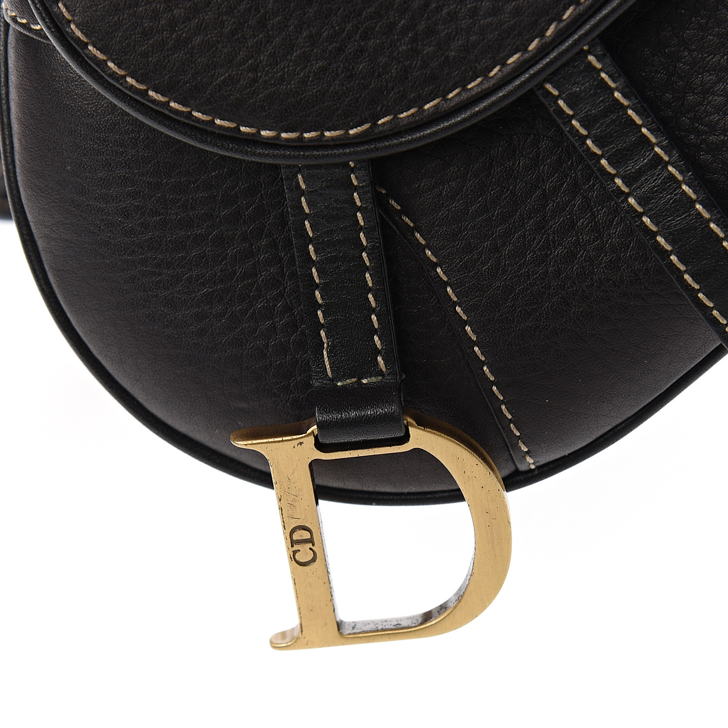 CHRISTIAN DIOR Grained Calfskin Saddle Belt Bag Black 535995