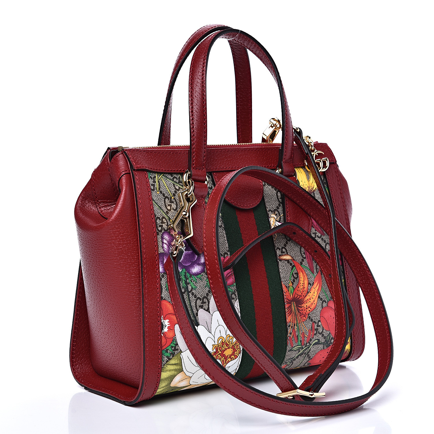 GUCCI GG Supreme Monogram Flora Web Small Ophidia Tote Bag Red 532338