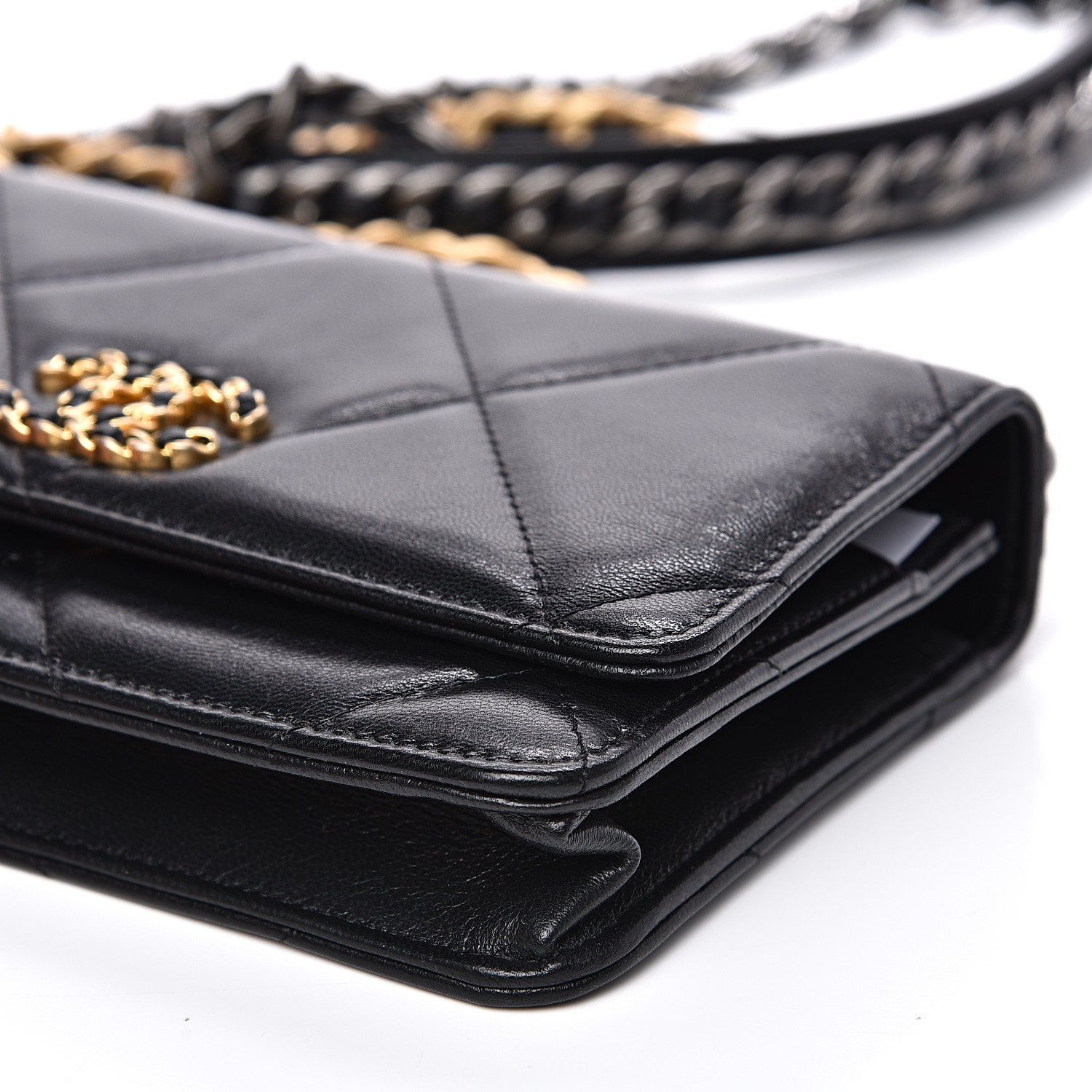 CHANEL Goatskin Quilted Chanel 19 Wallet On Chain WOC Black 537191