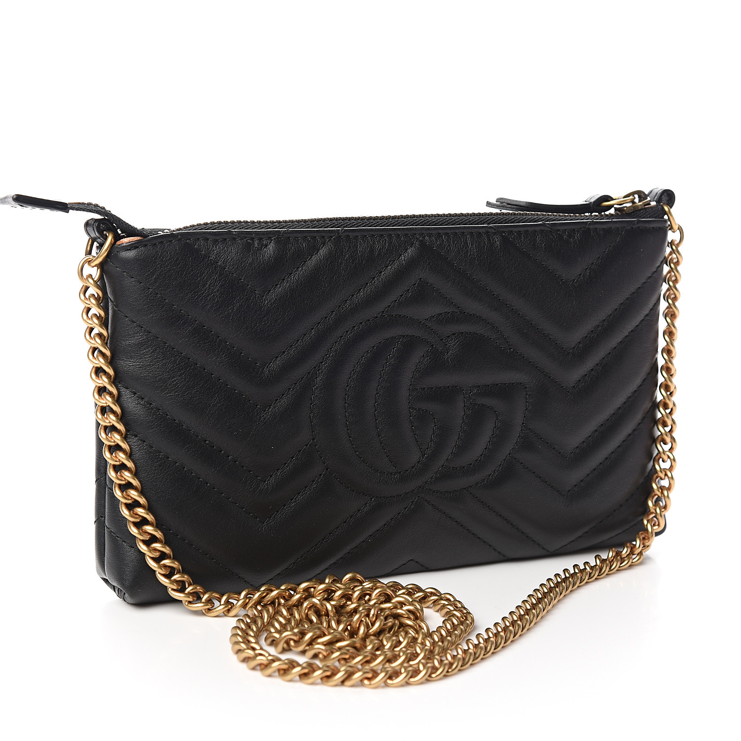 GUCCI Calfskin Matelasse Mini GG Marmont Chain Bag Black 535552