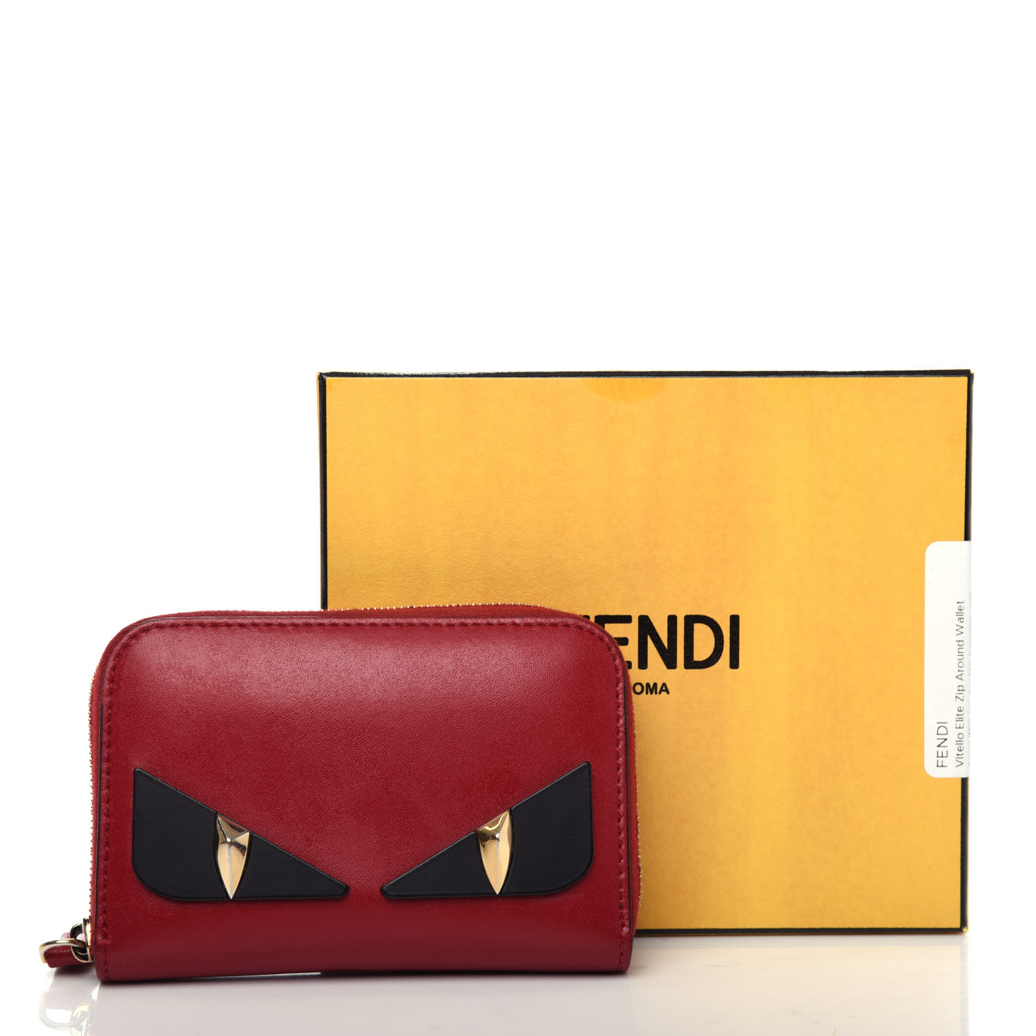 FENDI Calfskin Monster Eyes Mini Zip Around Wallet Red | FASHIONPHILE
