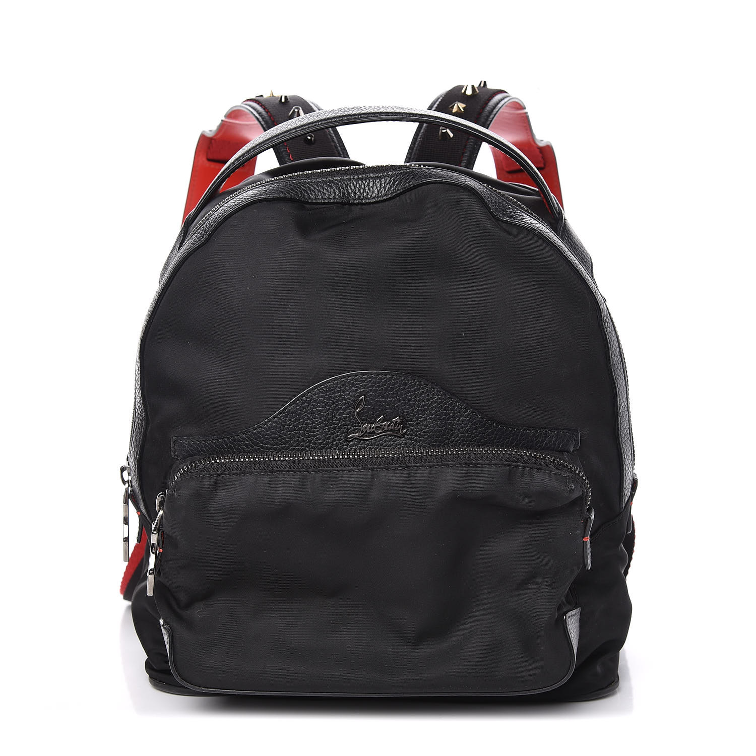 black calfskin and black nylon backpack with red detailing
