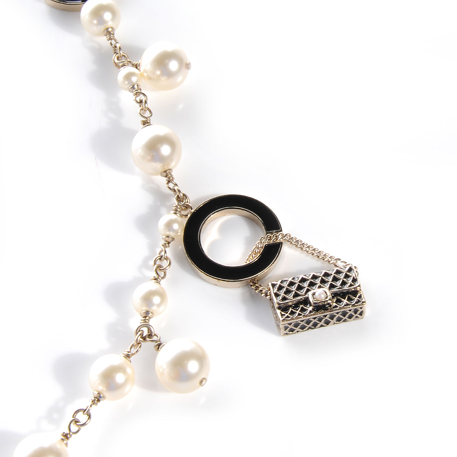 CHANEL Pearl Charms Coco Chanel Logo Necklace 58208