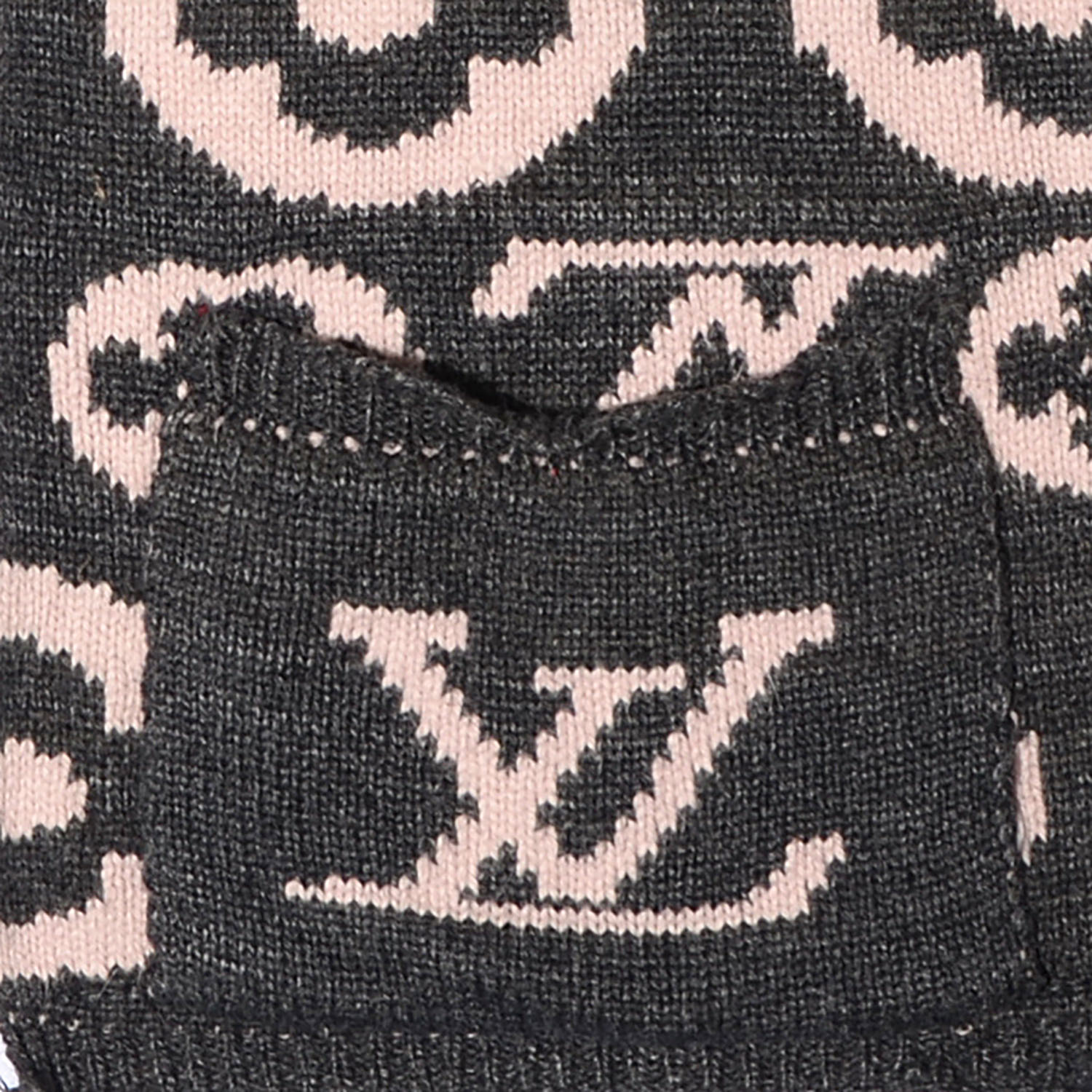 LOUIS VUITTON Monogram Knit Wool Hooded Scarf Pink Grey 76180