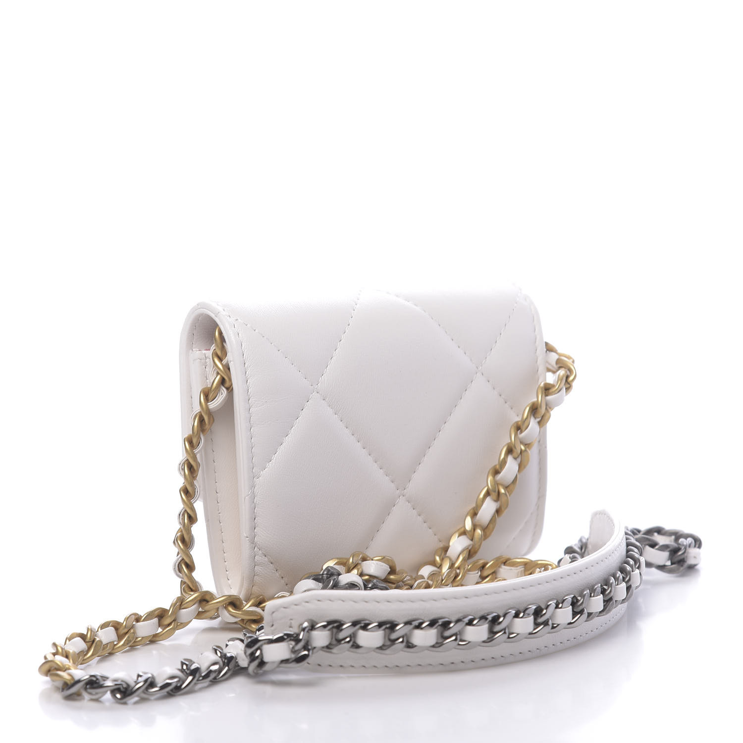CHANEL Lambskin Quilted Chanel 19 Flap Coin Purse With Chain White ...