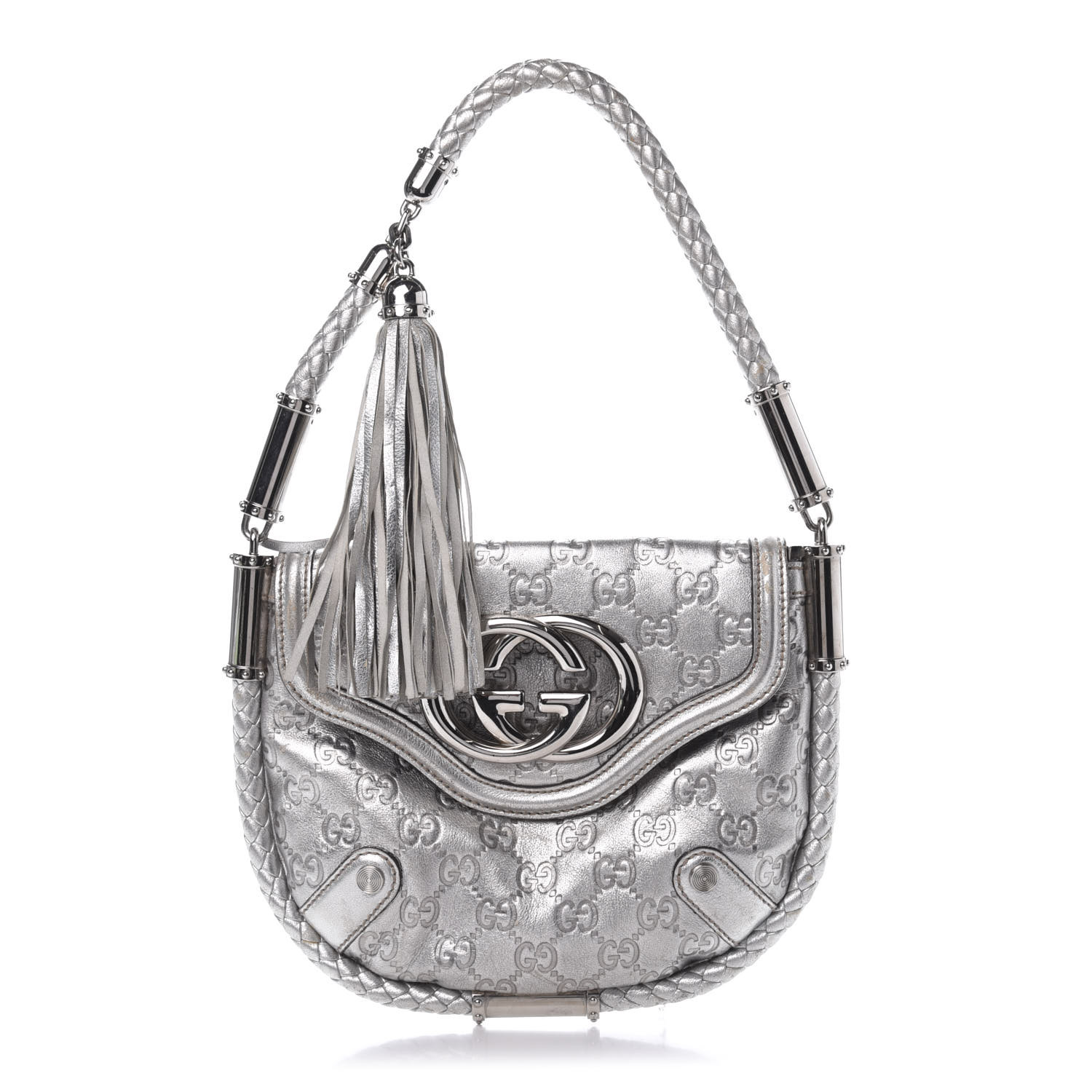 GUCCI Guccissima Small Britt Tassel Shoulder Bag Silver 635779 ...