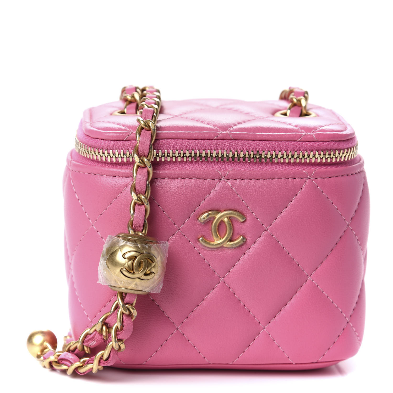 Chanel Lambskin Quilted Pearl Crush Mini Vanity Case With Chain Pink 614396