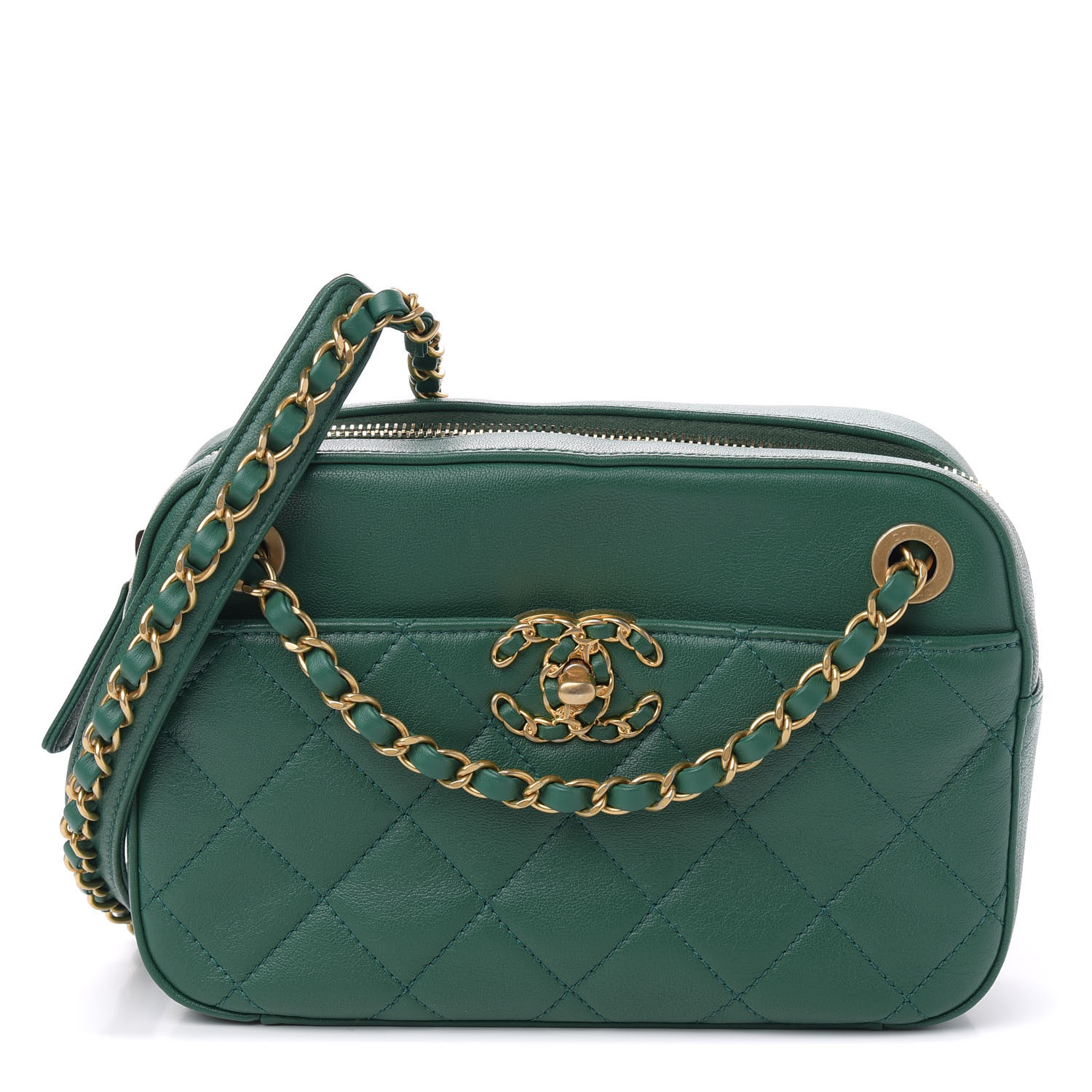 CHANEL Goatskin Quilted 19 Camera Case Green 612868