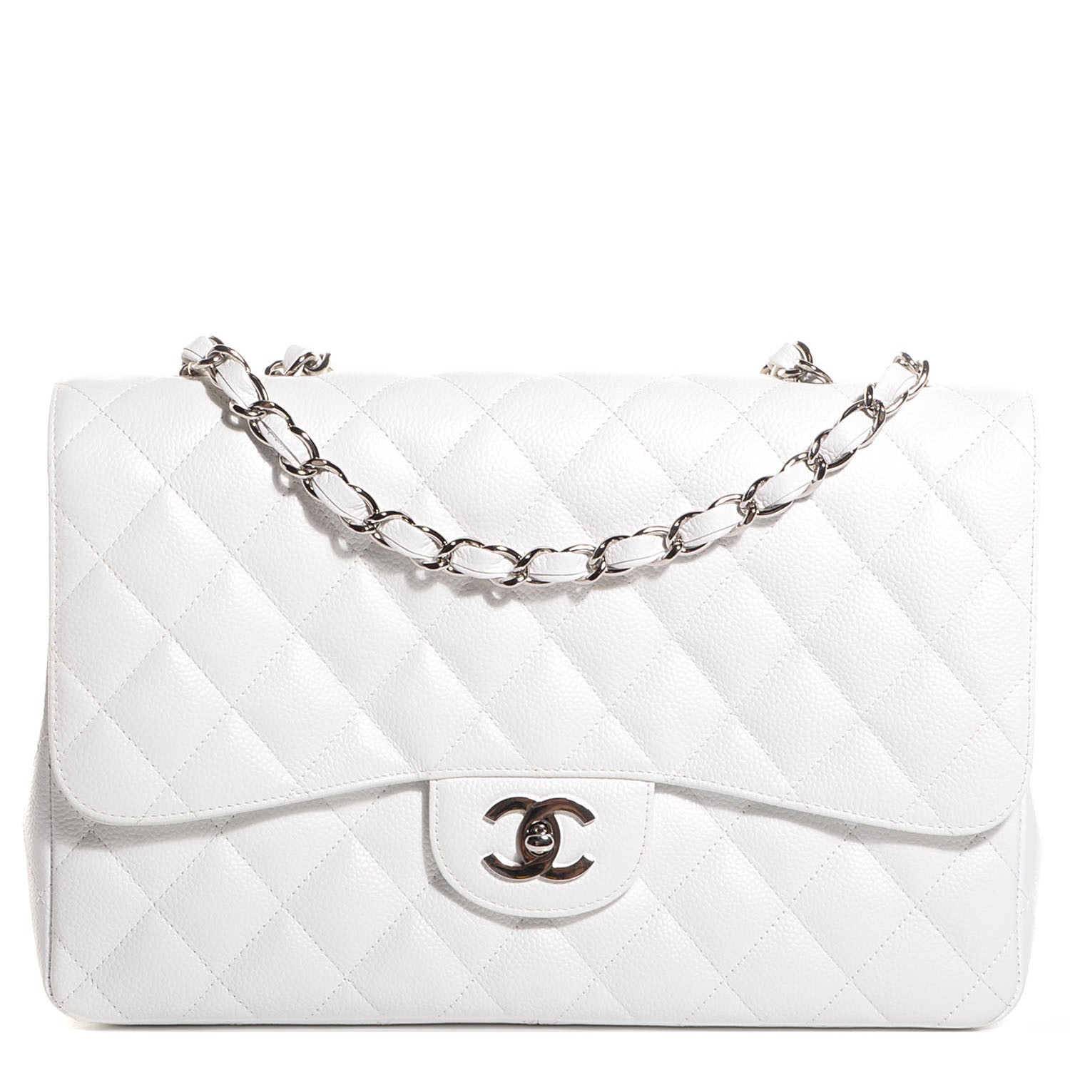 CHANEL Caviar Quilted Jumbo Single Flap White 97391
