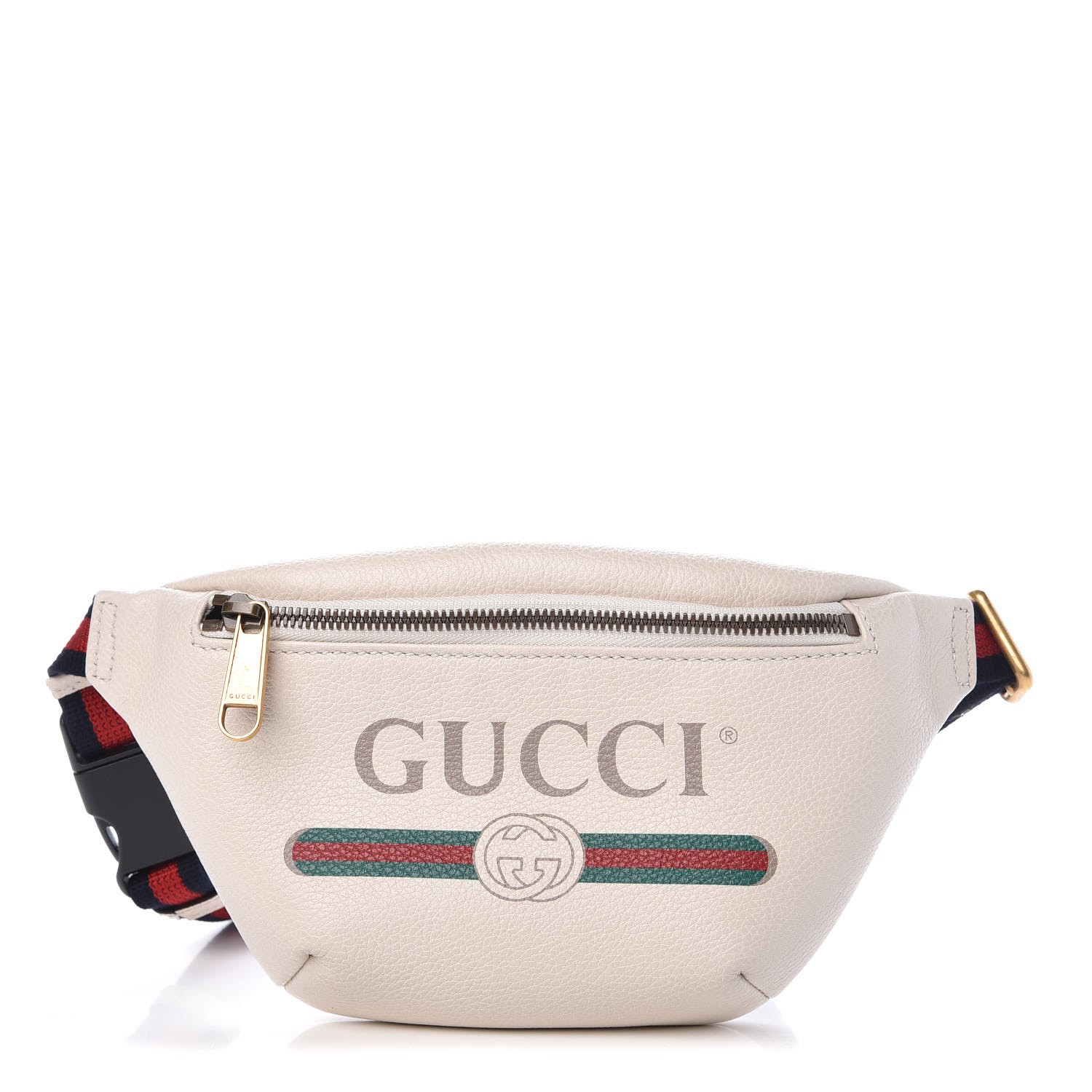 GUCCI Grained Calfskin Small Gucci Print Belt Bag White 313537