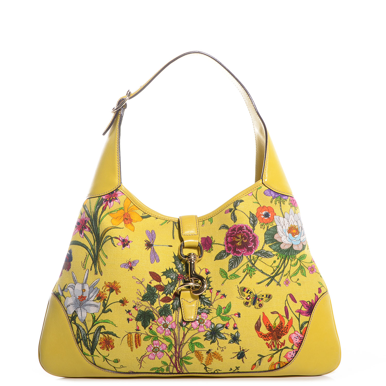 GUCCI Canvas Floral Flora Jackie O Bouvier Hobo Yellow 80267