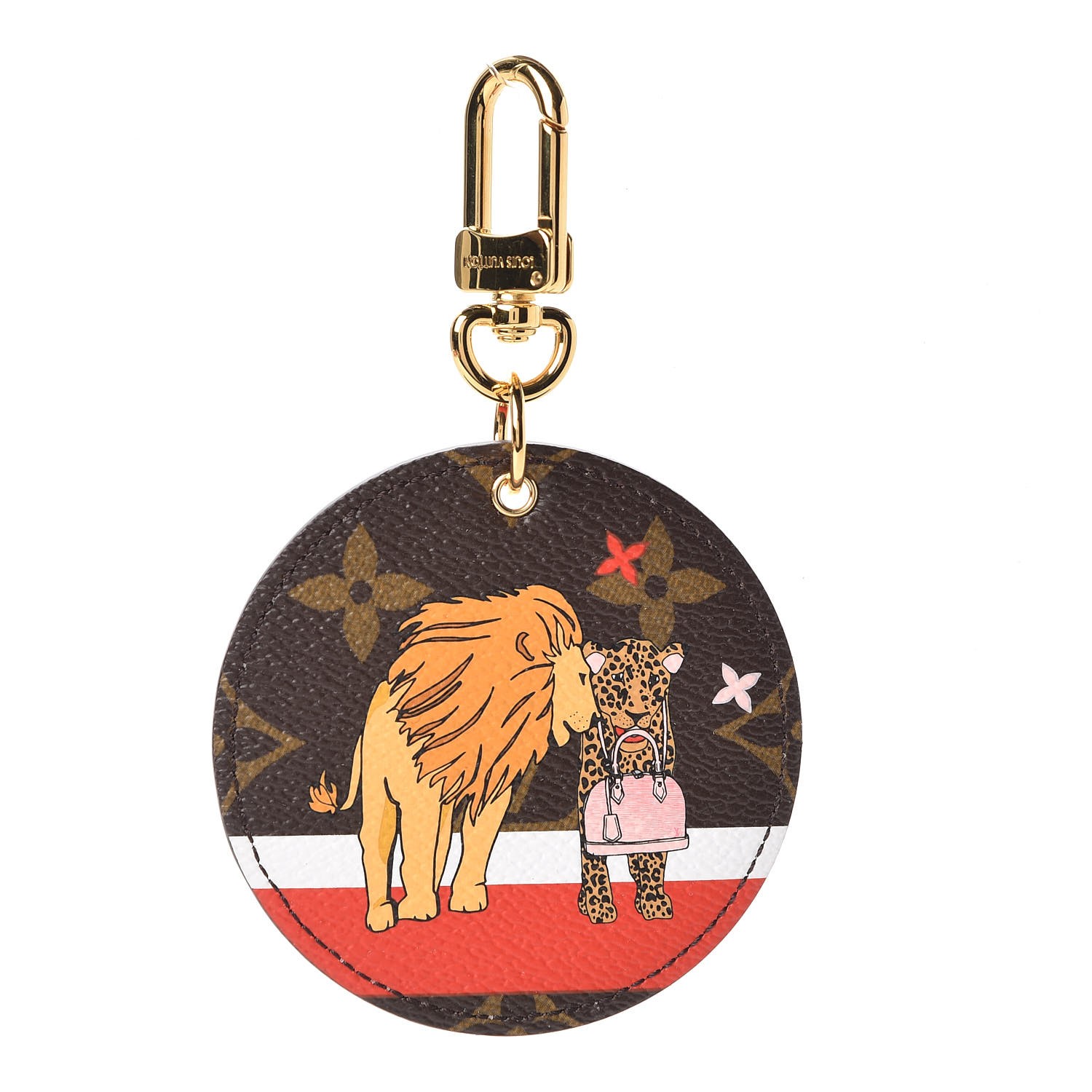 LOUIS VUITTON Monogram Lion Xmas Animals Bag Charm Key Ring 328846