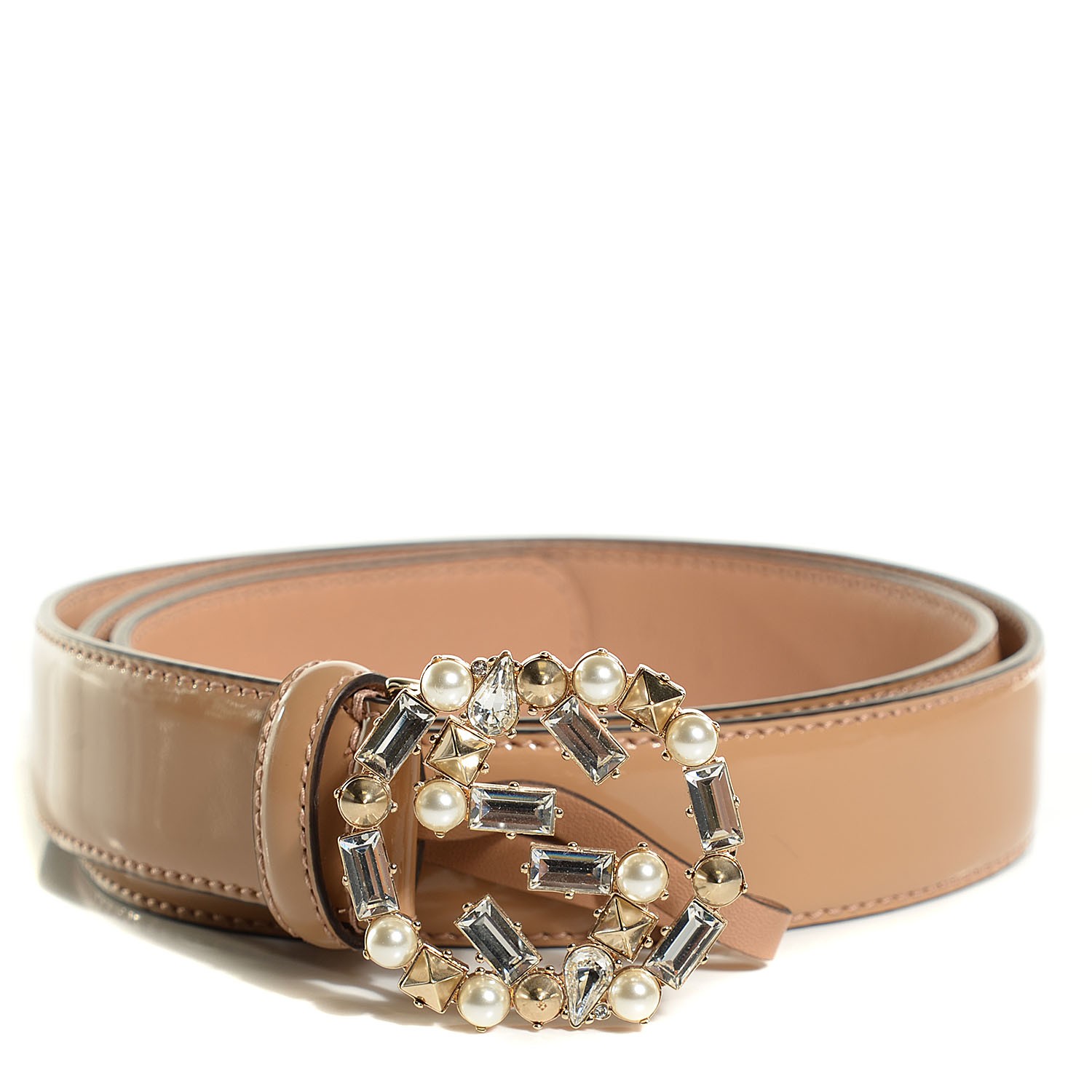 GUCCI Pearl Interlocking G Belt 38 Beige 107220 | FASHIONPHILE